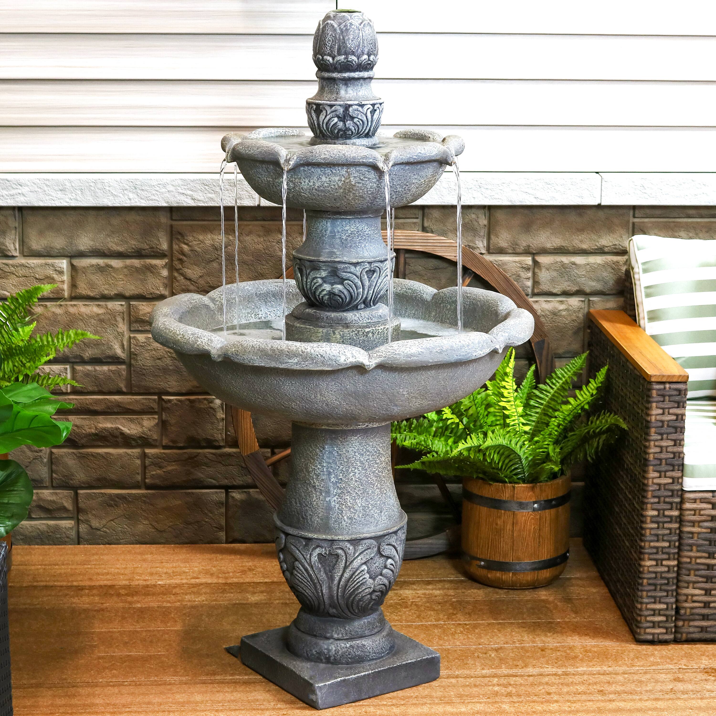 Alt View 4. Sunnydaze - French Garden Reinforced Concrete Outdoor 2-Tier Water Fountain - Light Grey.