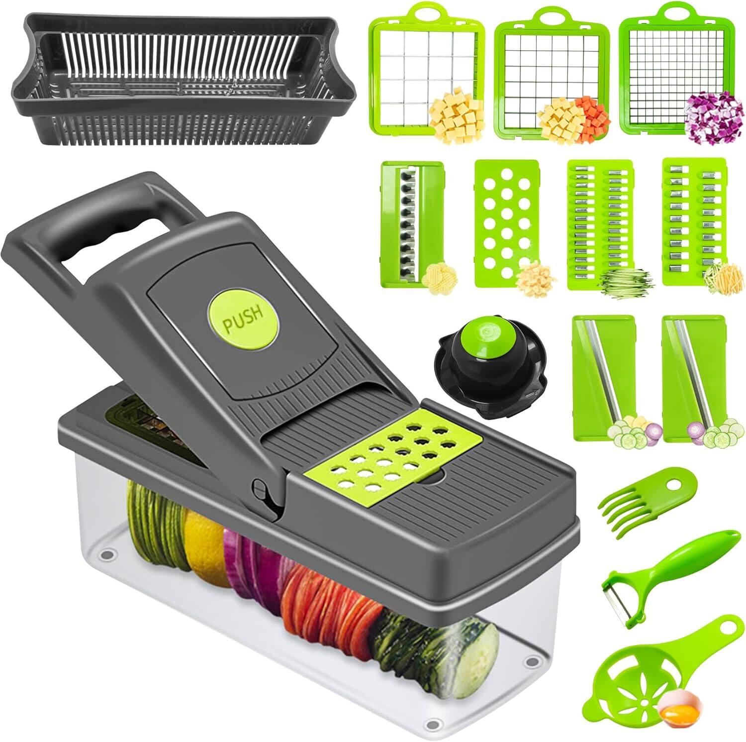 PARKER SLATER - 16-in-1 Mandoline Vegetable Food Chopper, Slicers and Vegetable Cutters - Green