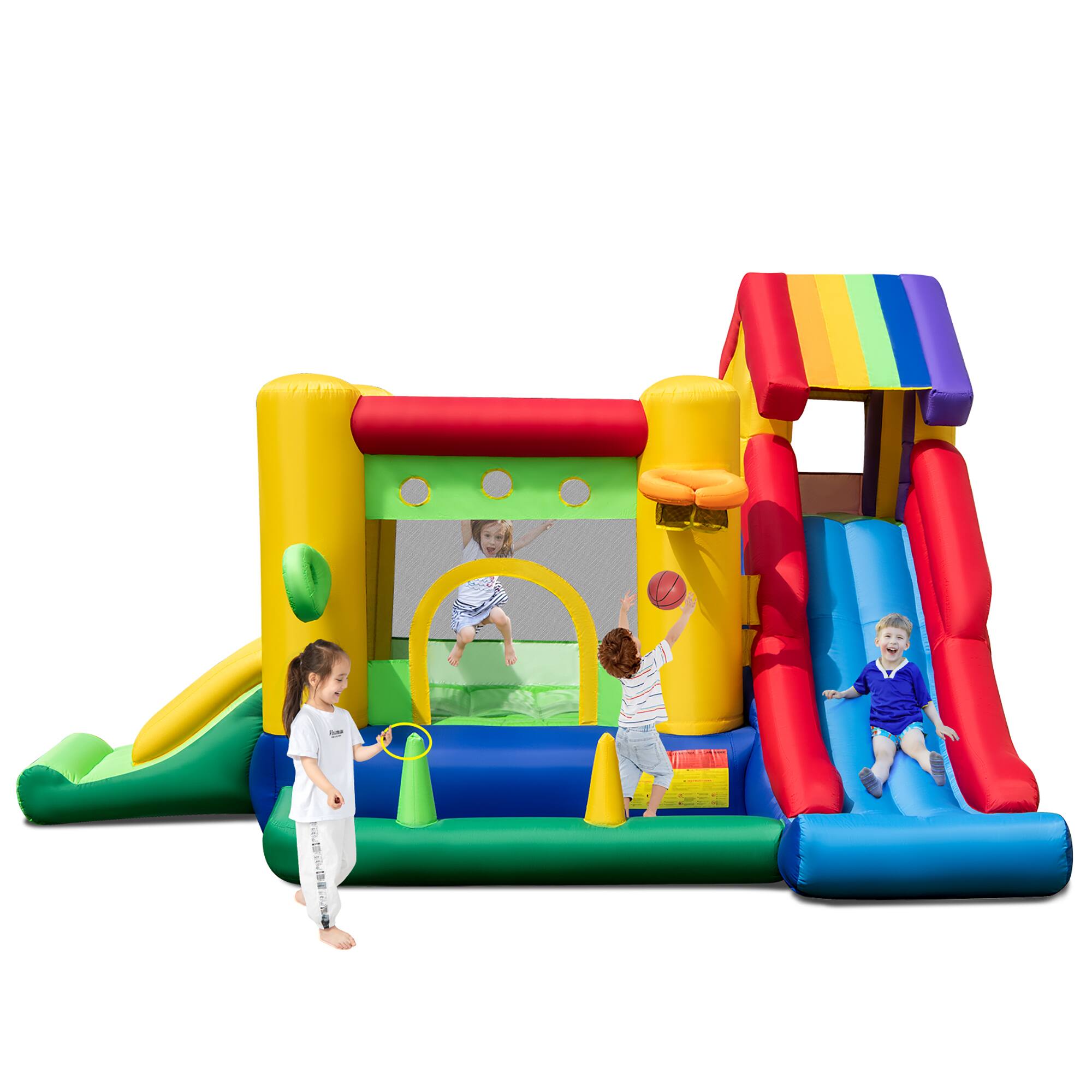 Alt View 9. Costway - Costway Colorful Rainbow Kids Inflatable Bounce Castle with 50 Ocean Balls & 735W Blower - Multicolor.