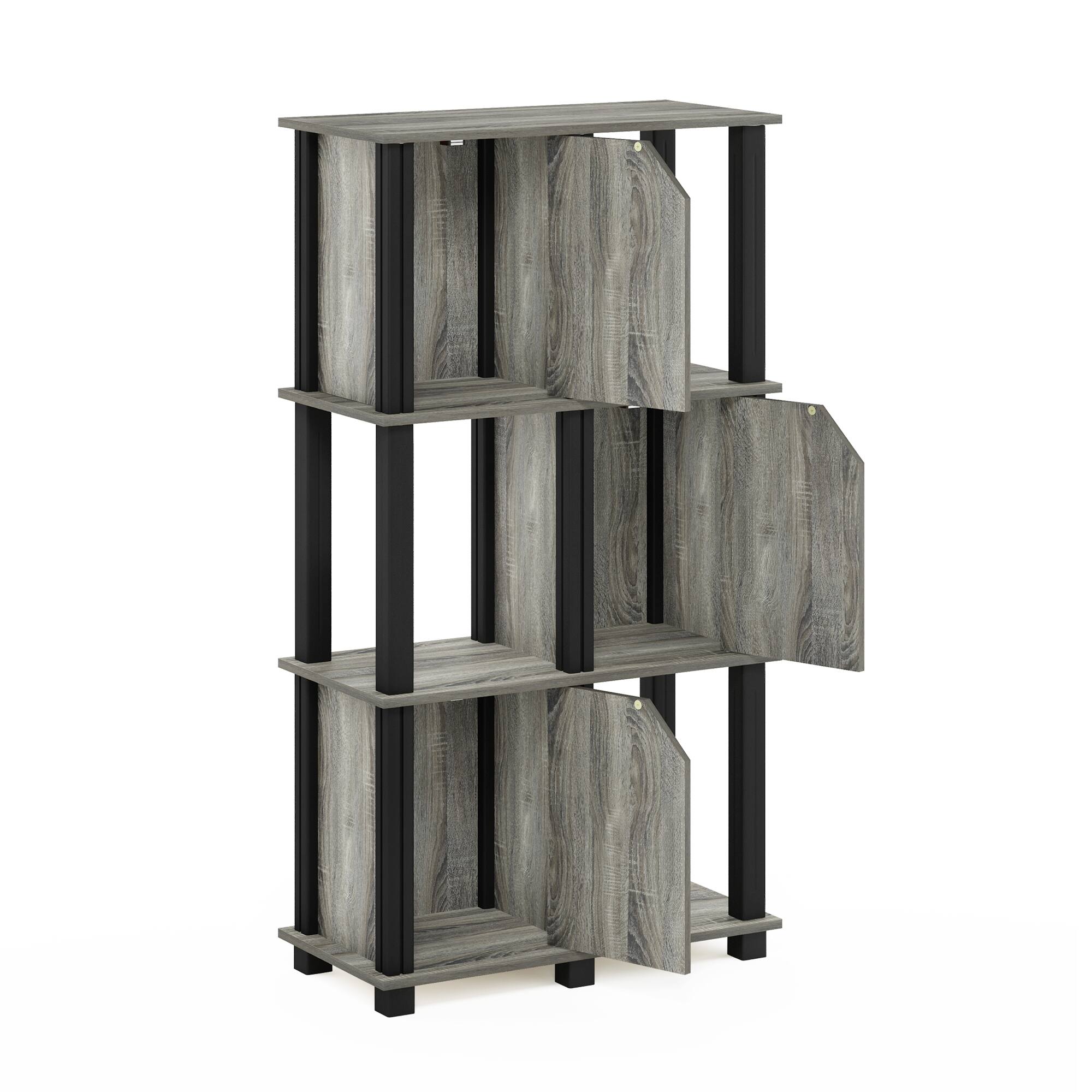 Alt View 3. Furinno - Brahms 4-Tier Storage Shelf with 3 Doors, French Oak/Black - French Oak/Black.
