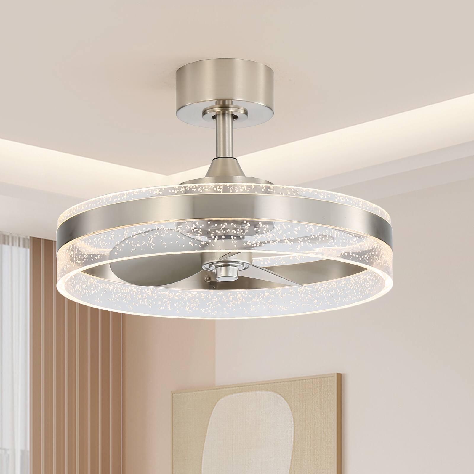 Alt View 8. Sofucor - 20'' Low Profile Ceiling Fan with Remote & Dimmable LED Fandelier Modern Light Fixture for Bedroom Kitchen Living Room - Nickel.