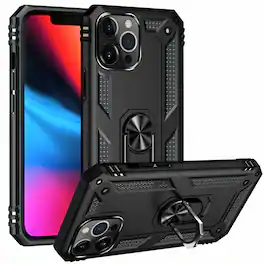 Kitcheniva - Dual Layer Shockproof Armor With Ring Holder For iPhone 14 Case And Tempered Glass - Black