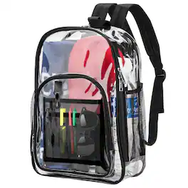 Garnen - 14" Clear Backpack for Stadium Events School Work Zip Closure Transparent Bag Clear Stadium Backpack See Through Bag - Black