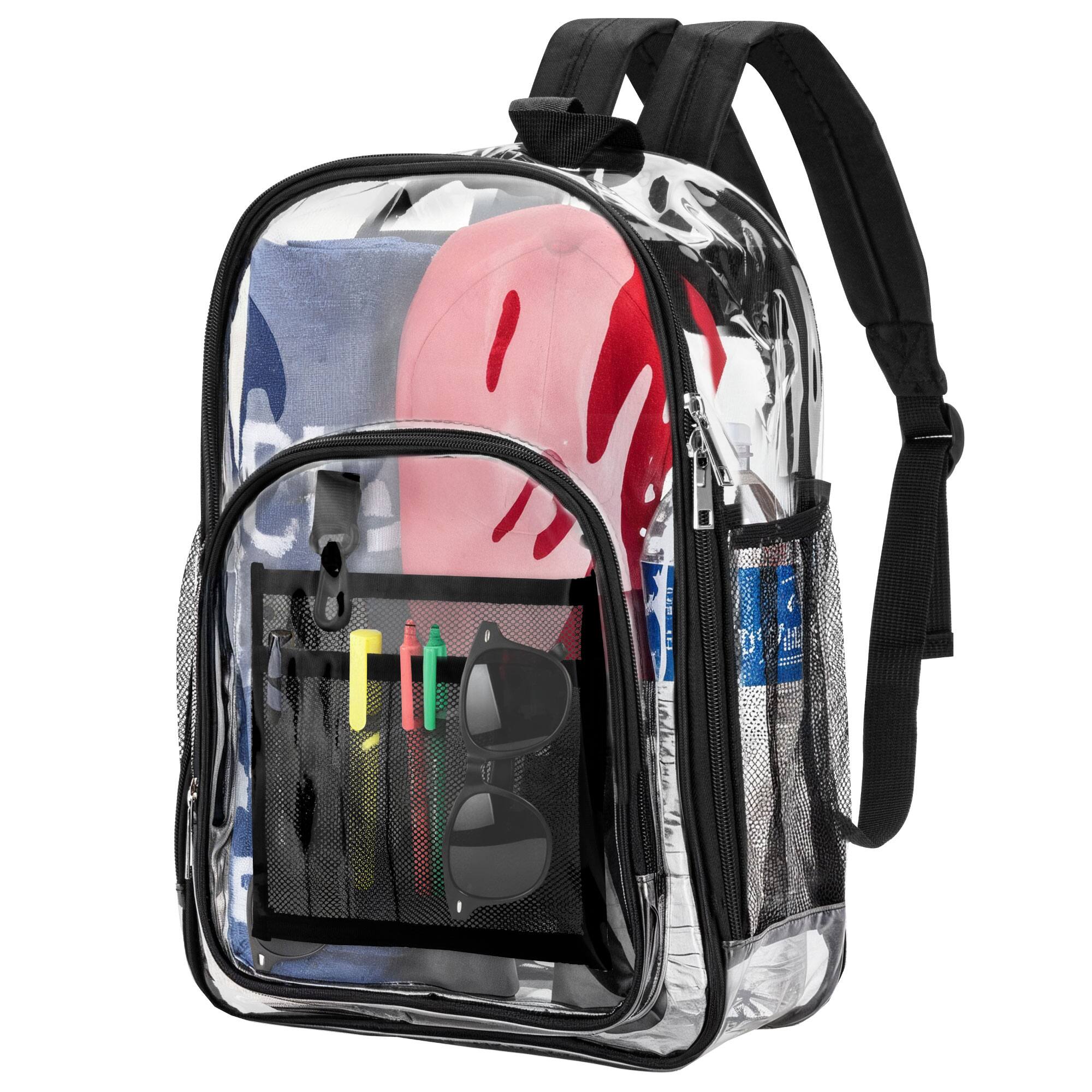 Front. Garnen - 14" Clear Backpack for Stadium Events School Work Zip Closure Transparent Bag Clear Stadium Backpack See Through Bag - Black.