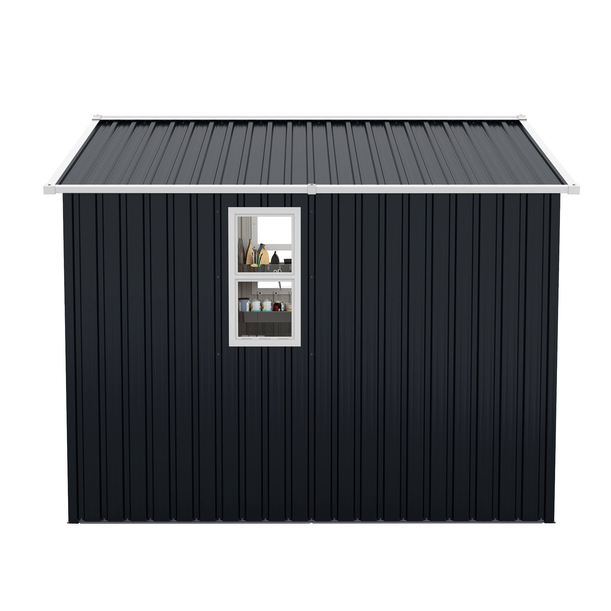 Alt View 7. Mondawe - 8x10 FT Outdoor Storage Shed with Protective Film, Four Daylight Windows and Lockable Doors - Dark Gray.