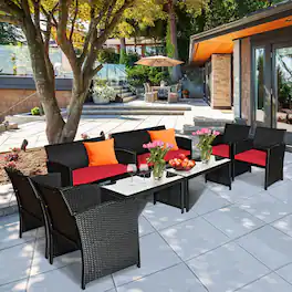 Gymax - 8PCS Rattan Outdoor Conversation Set Patio Furniture Set w/ Cushions - Red