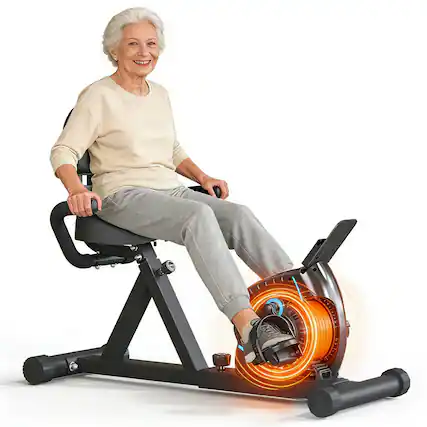 Front. Brick Attic - Recumbent Exercise Bike Indoor with Adjustable Seat and 8 Resistance Level,Anti-Slip Pedals, Stationary Bike - Black.