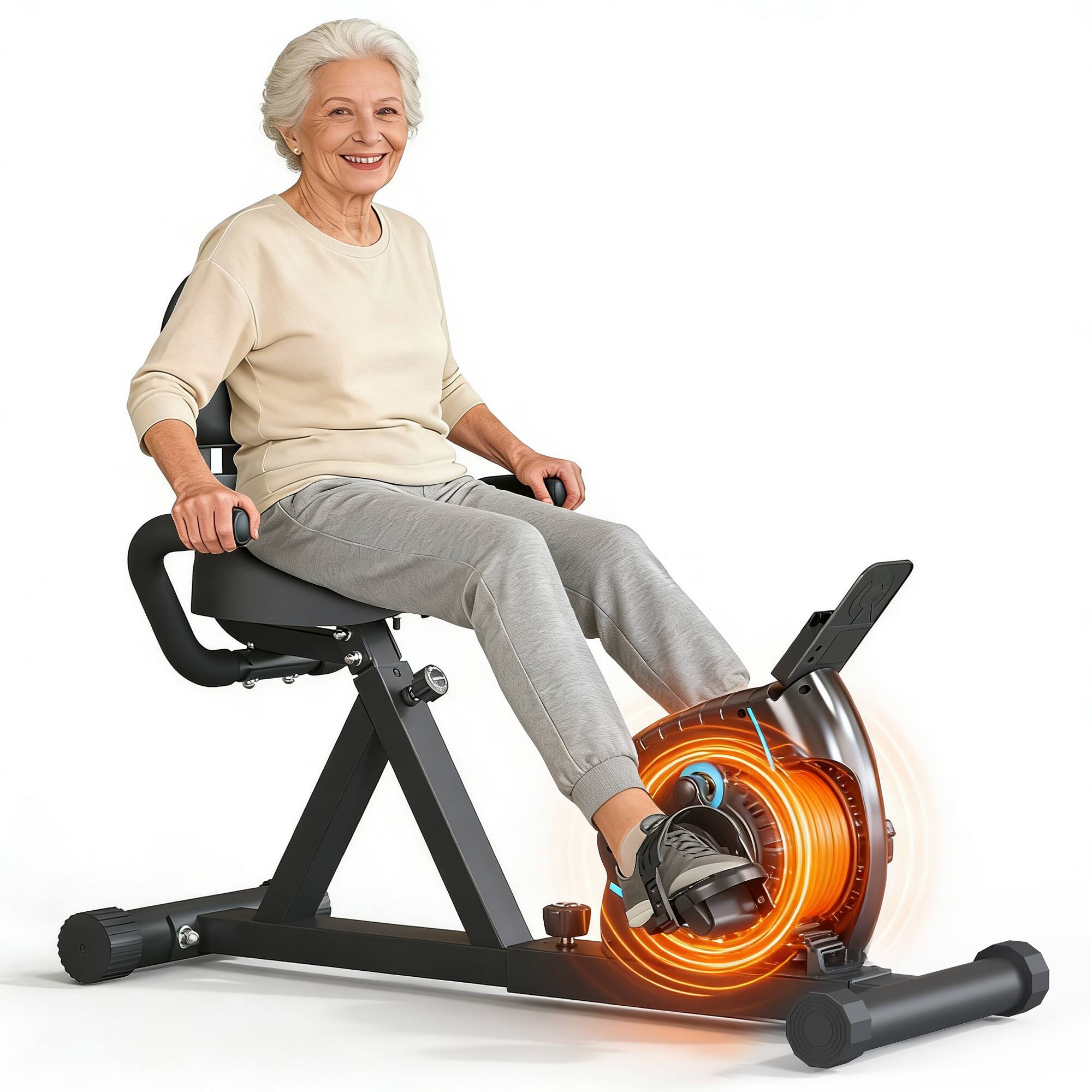 Angle. Brick Attic - Recumbent Exercise Bike Indoor with Adjustable Seat and 8 Resistance Level，Anti-Slip Pedals, Stationary Bike - Black.