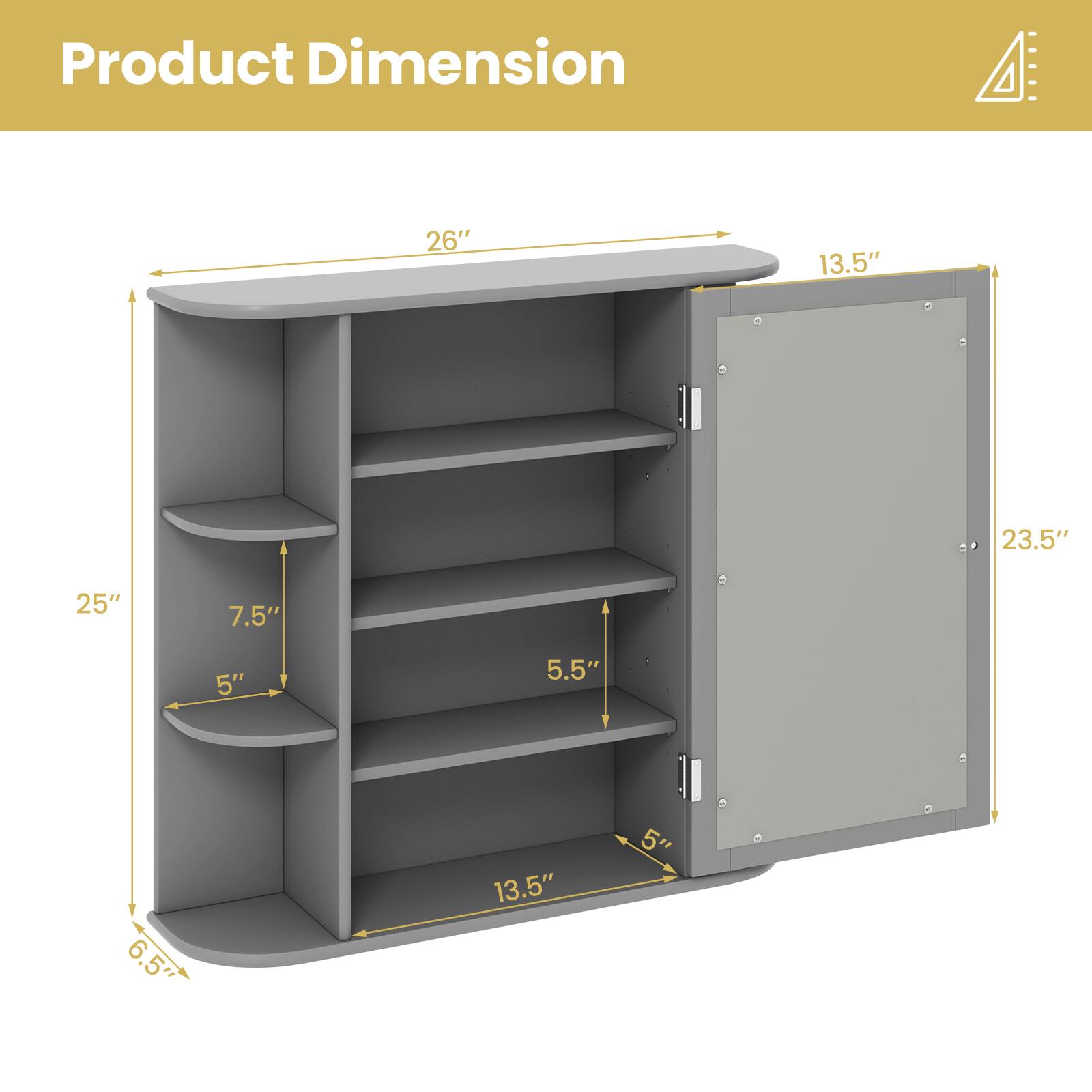 Product Dimension
26"
13.5"
23.5"
25"
7.5"
5"
5.5"
6.5"