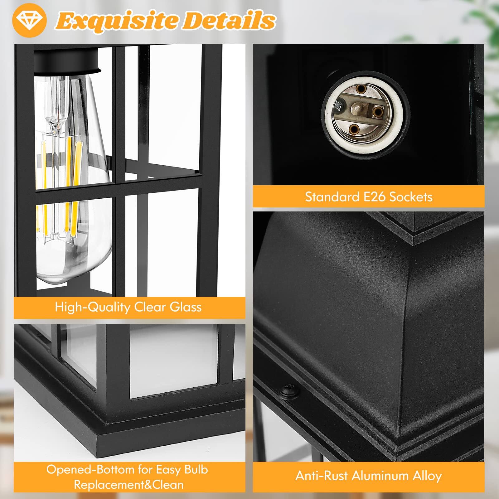 Exquisite Details

- Standard E26 Sockets
- High-Quality Clear Glass
- Opened-Bottom for Easy Bulb Replacement & Clean
- Anti-Rust Aluminum Alloy