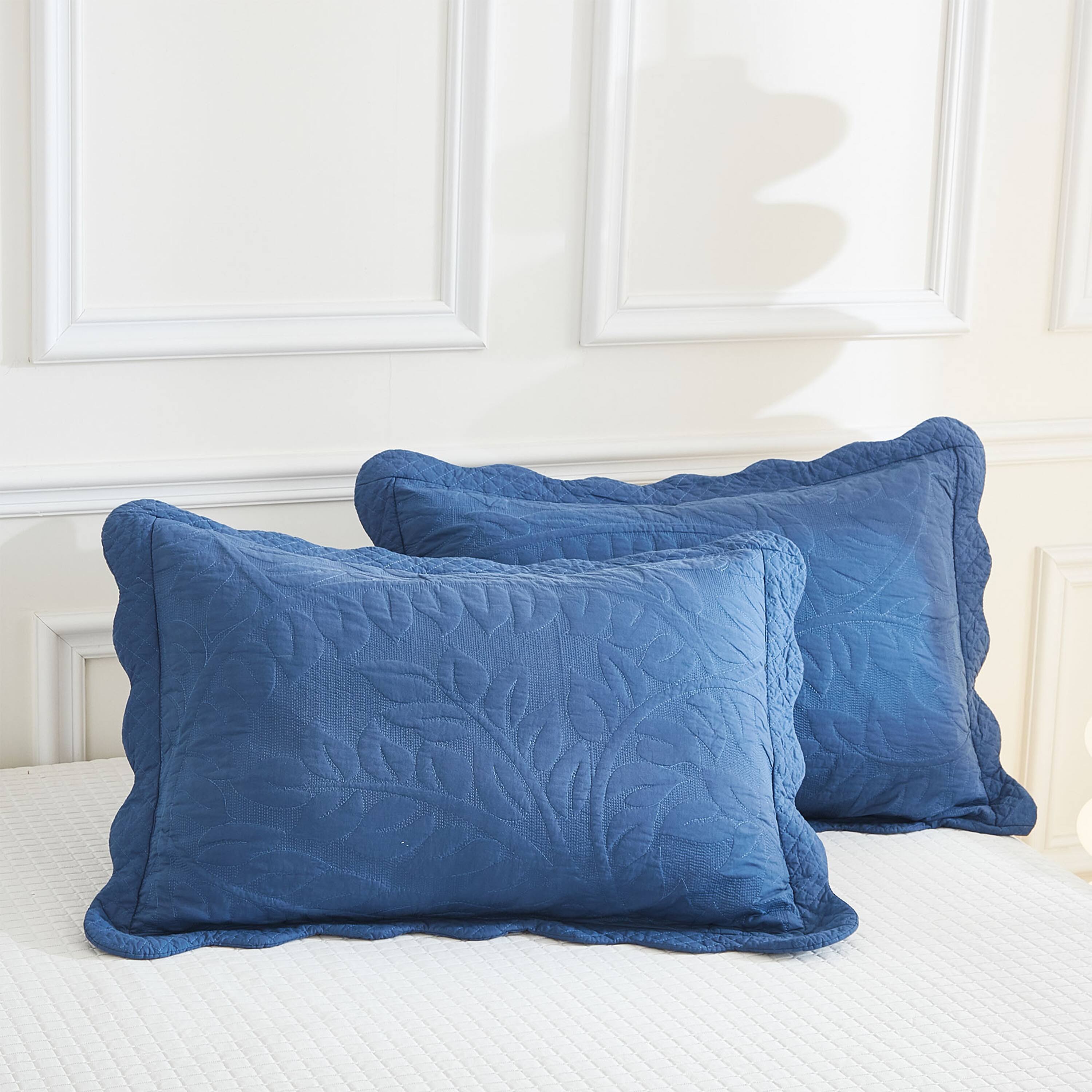 Alt View 1. MarCielo - Marcielo 2/3 Piece 100% Cotton Oversized Bedspread Lightweight Quilt Set - Midtone Blue.