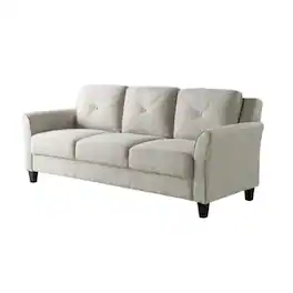 Hivvago - Modern 3-Seater Upholstered Sofa in Cream Microfiber with Button Tufted Cushions - Cream