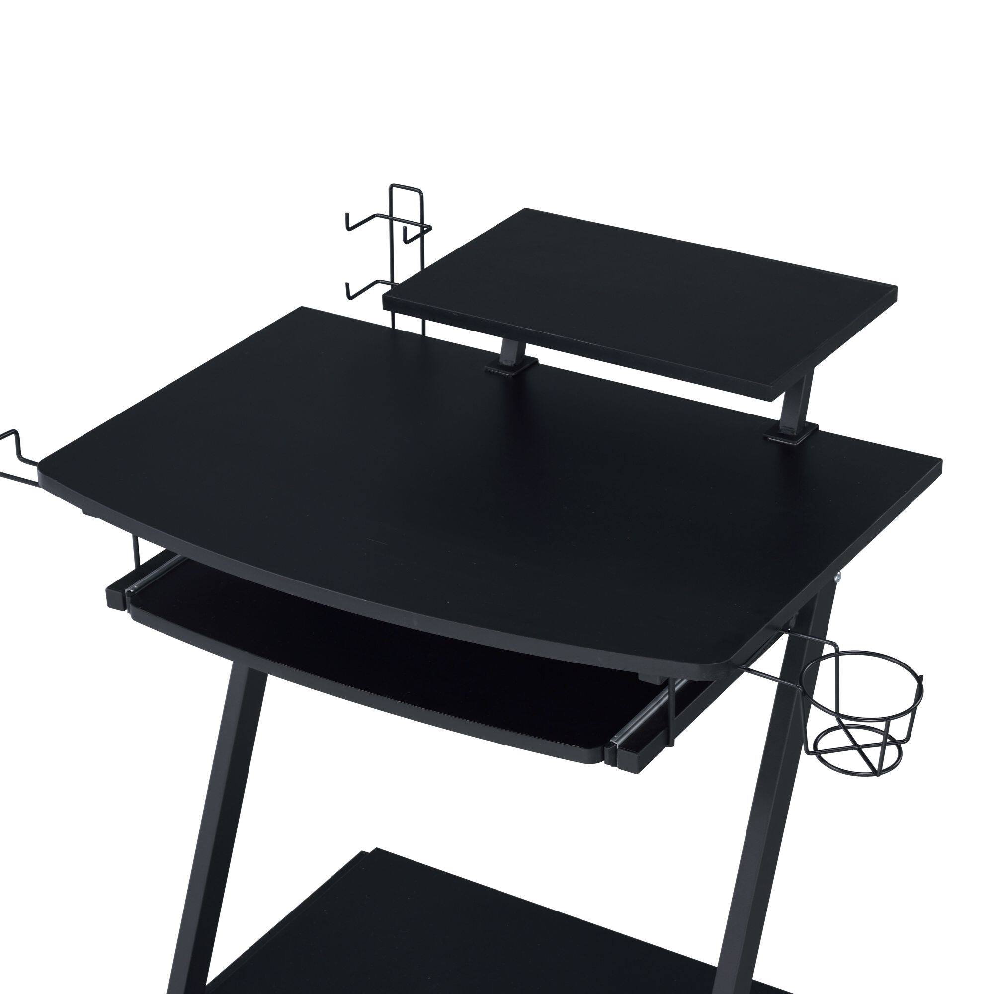 Back. GOODSILO - Black Gaming Desk with Keyboard Tray and Storage Shelf for Enhanced Gaming Setup and Workspace Organization - Black.