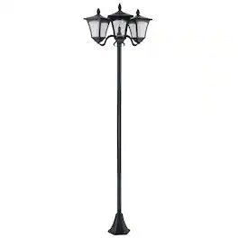 Outsunny - 72" Solar Lamp Post, Triple-Head Street Light, All-Weather Waterproof Stainless Steel, Vintage Style - Black
