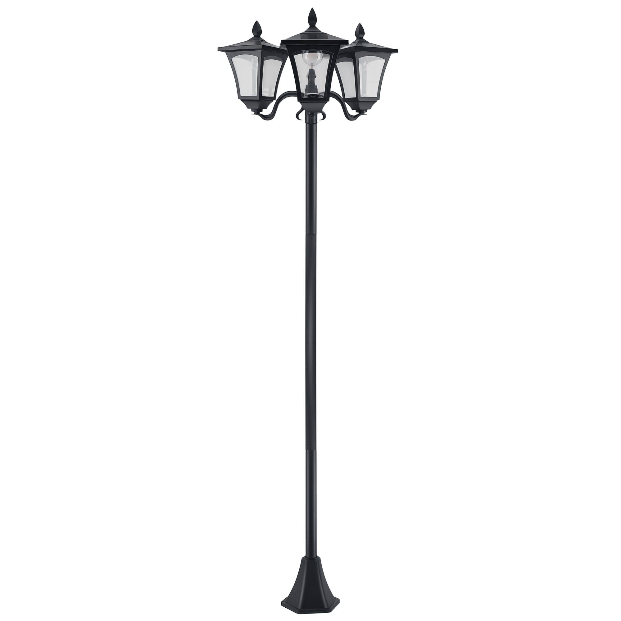 Front. Outsunny - 72" Solar Lamp Post, Triple-Head Street Light, All-Weather Waterproof Stainless Steel, Vintage Style - Black.