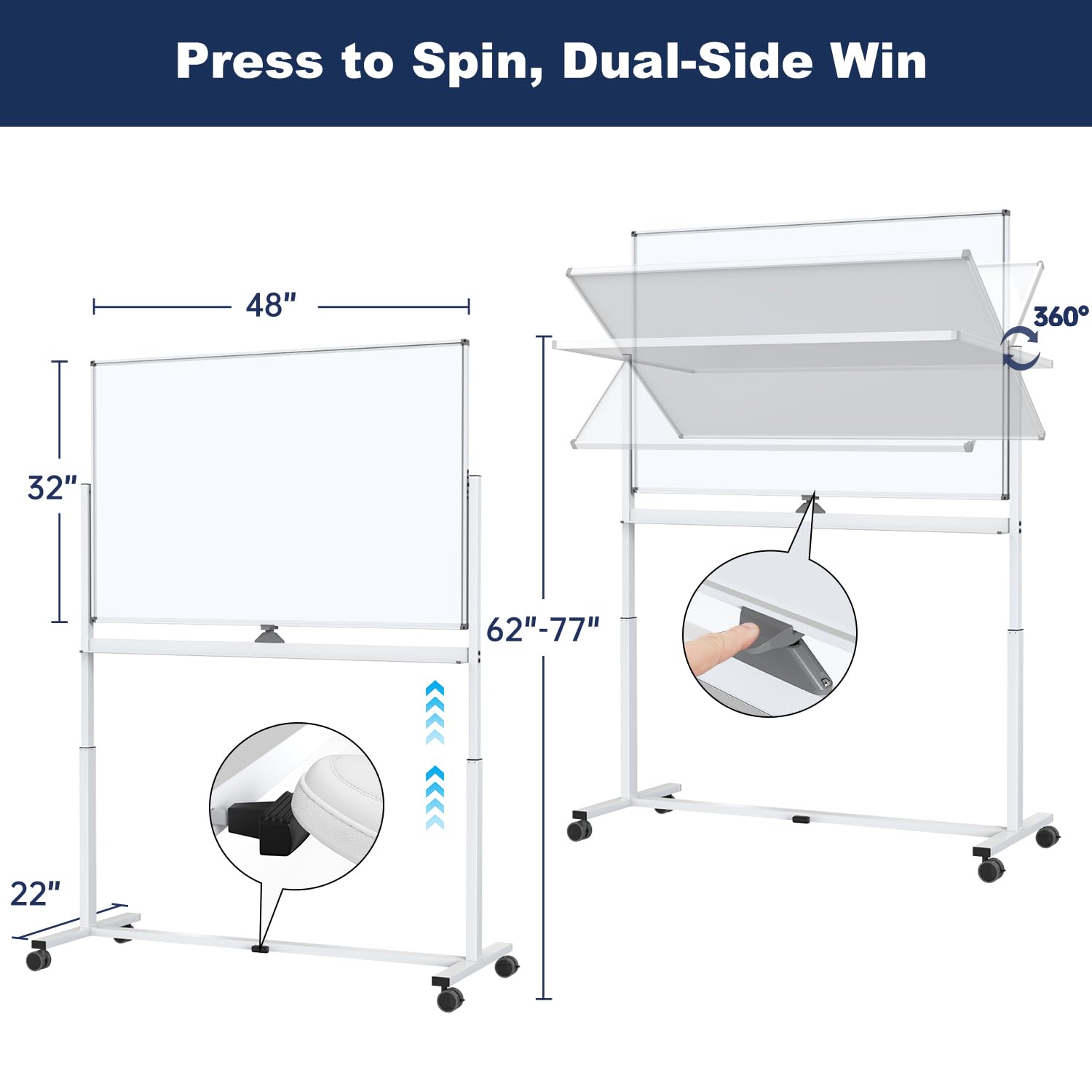 Press to Spin, Dual-Side Win

48"  
32"  
62"-77"  
22"  
360°