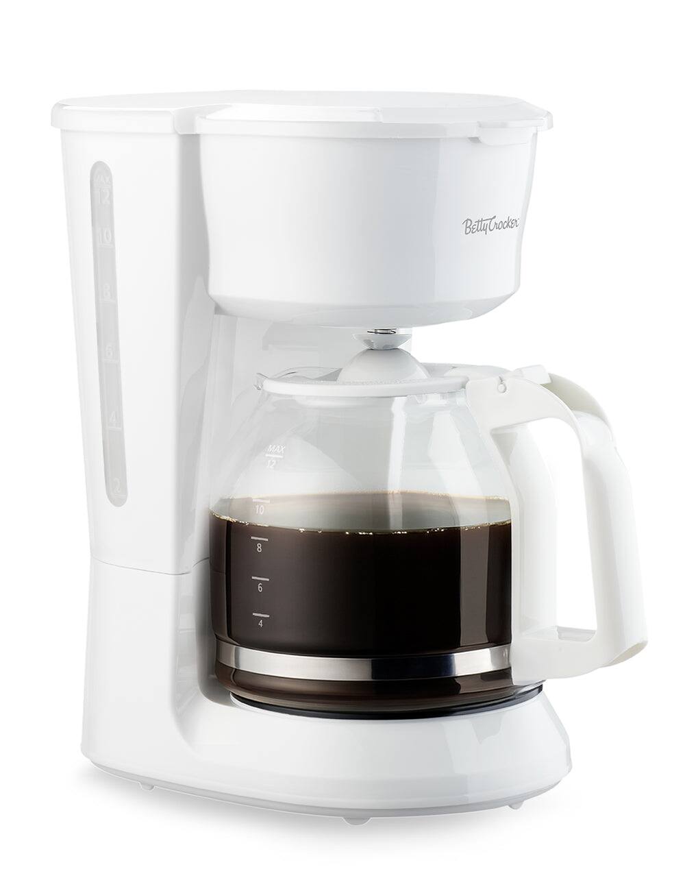 Betty Crocker - 12-Cup Drip Coffee Maker with Glass Carafe, Pause & Pour Feature, Removable Filter Holder & Warming Plate, BC-5729W - White