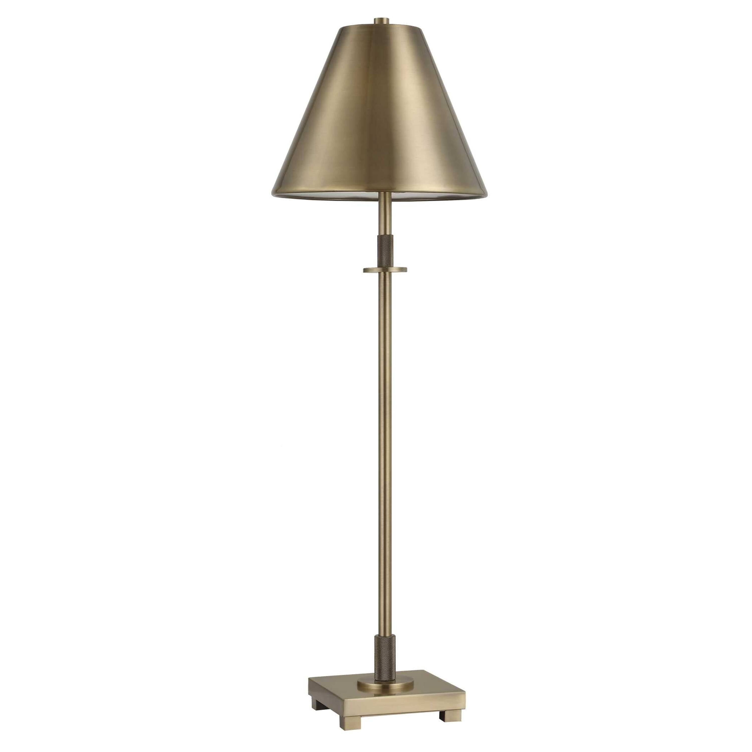 Front. Manhattan Lane - Table Lamp with Metal Body and Tapered Shade, 32 Inch - Antique Brass.