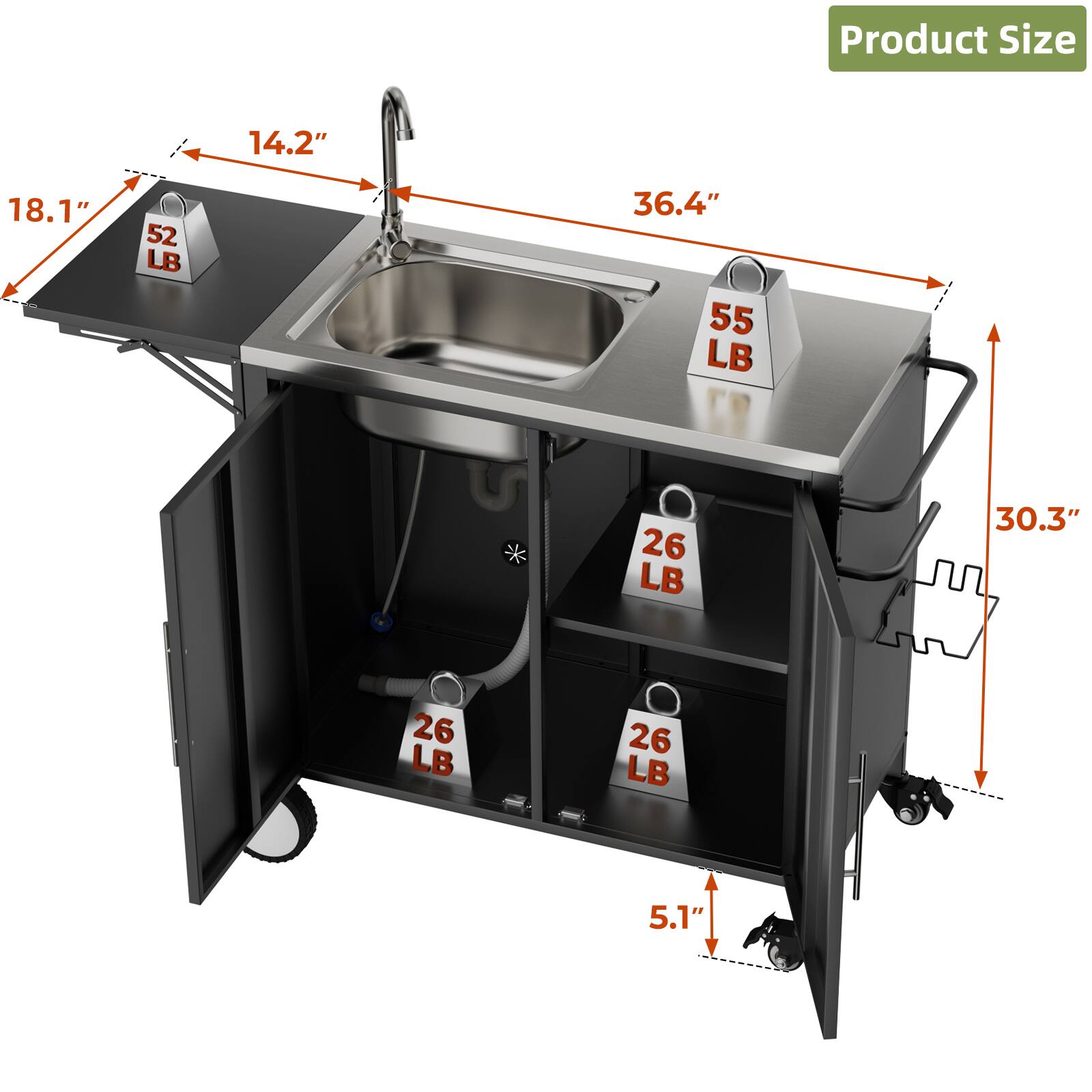 Product Size  
14.2"  
18.1"  
58  
36.4"  
55 LB  
26 LB  
30.3"  
26 LB  
26 LB  
5.1"