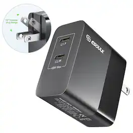 Esoulk - Premium 45W Dual PD USB-C Fast Charging Wall Adapter Charger for iPhone 17 Pro Max, Macbook Laptops - Black