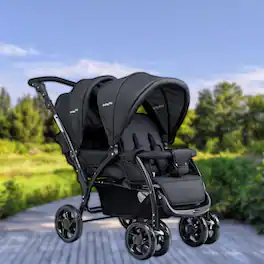 Hivvago - Compact Dual Seat Foldable Baby Stroller Lightweight Front & Rear Design - Black