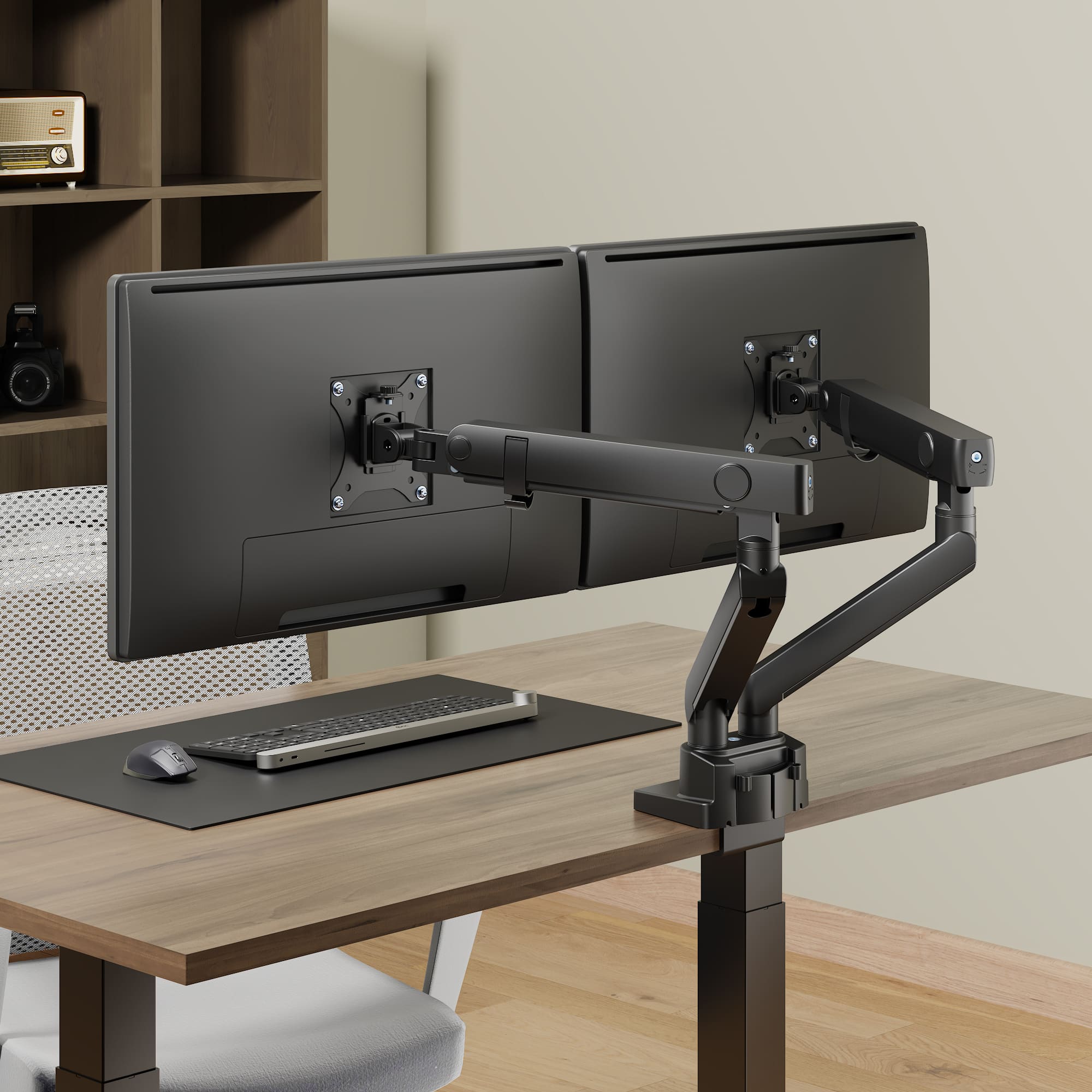 Amer Mounts - Dual Articulating Heavy Duty Spring Monitor Arm for 35" Monitors 12kg Max Weight per Screen - HYDRA2B - Black - Thumbnail 5