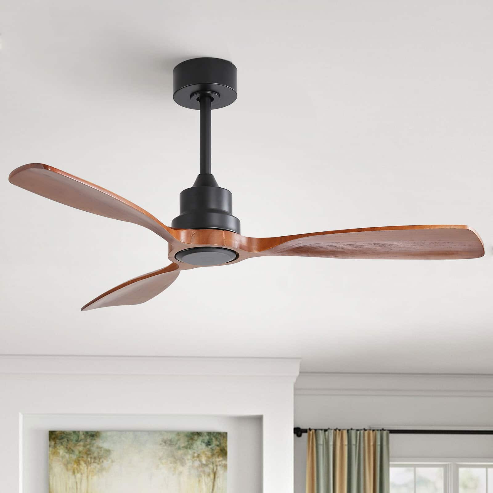 Sofucor - 48'' Wood Ceiling Fans No Light 3 Blades Reversible DC Motor Modern Ceiling Fan With Remote for Bedroom Patios Farmhouse - Black - 1 Pack