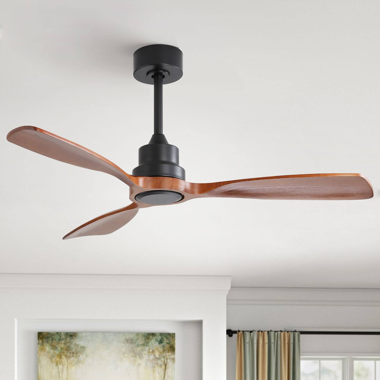 Sofucor - 48'' Wood Ceiling Fans No Light 3 Blades Reversible DC Motor Modern Ceiling Fan With Remote for Bedroom Patios Farmhouse - Black