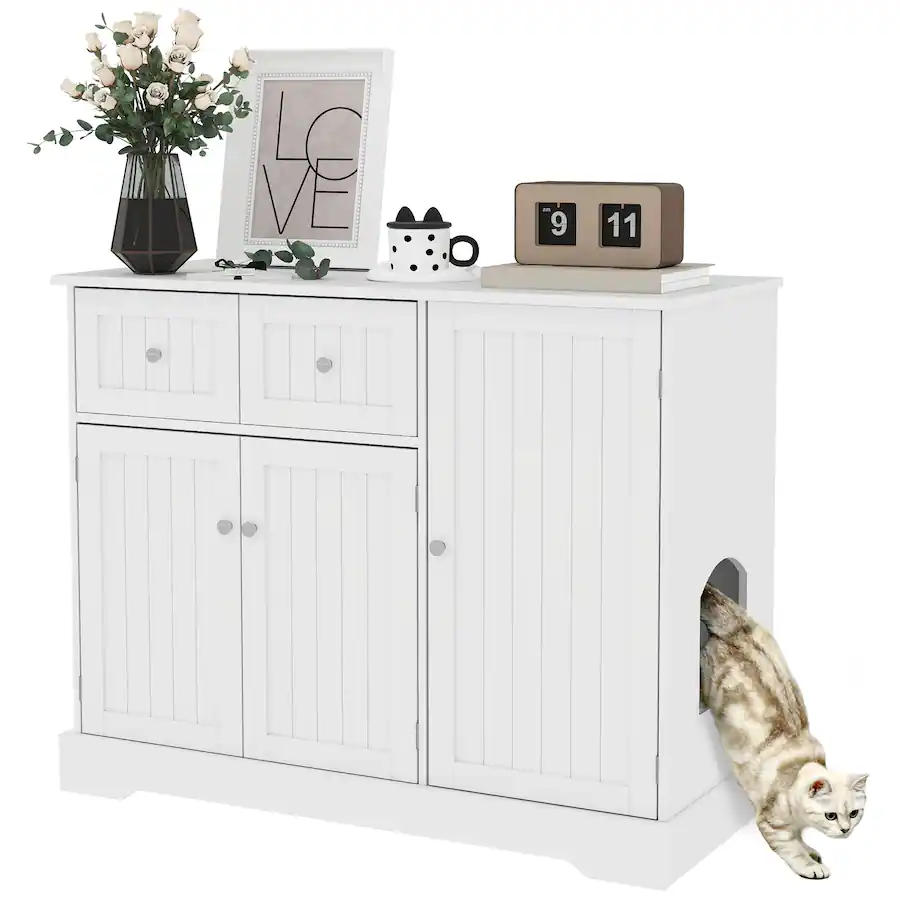 Pawhut Cat Litter Box Enclosure, Hidden Litter Box Furniture with
