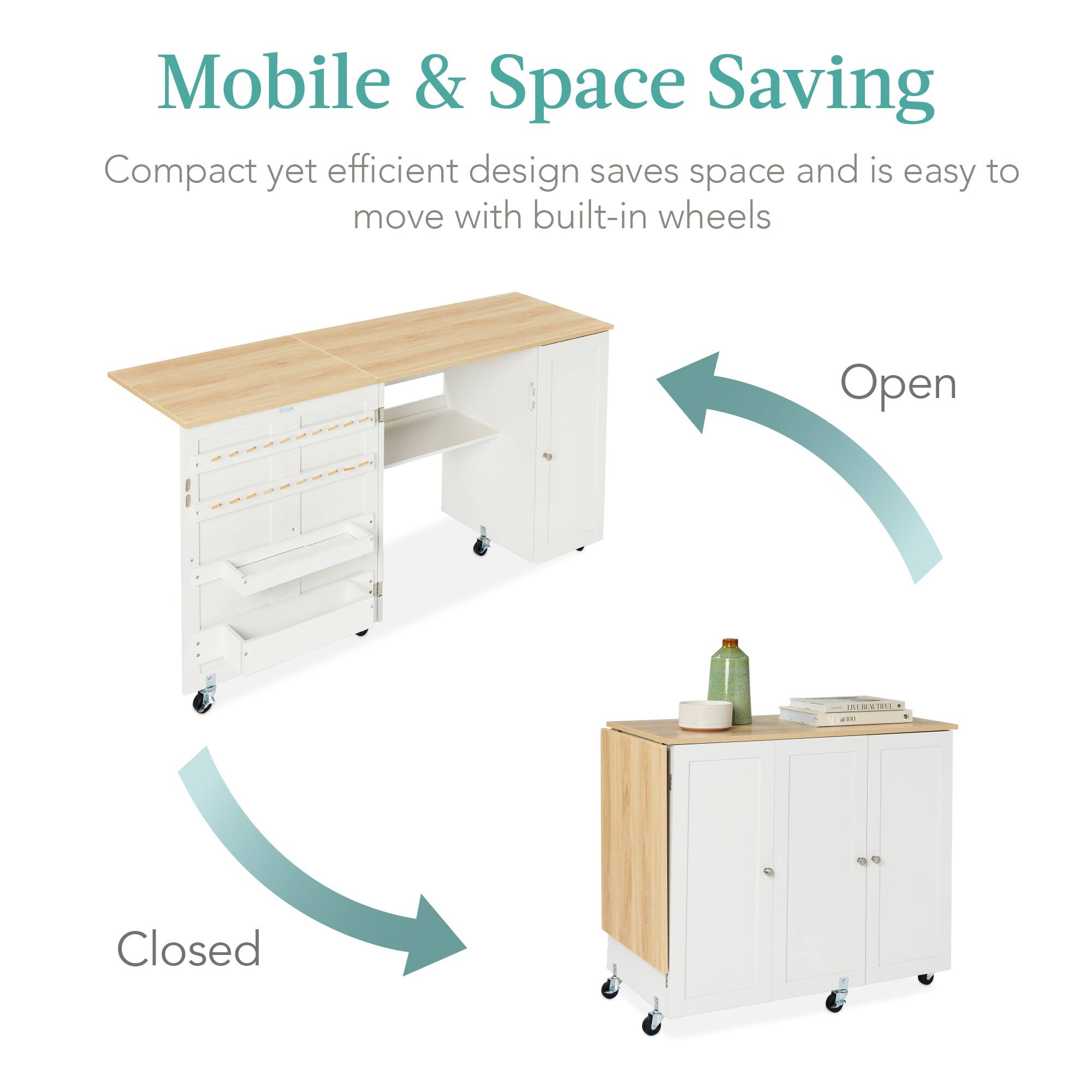 Mobile & Space Saving

Compact yet efficient design saves space and is easy to move with built-in wheels.

Open

Closed