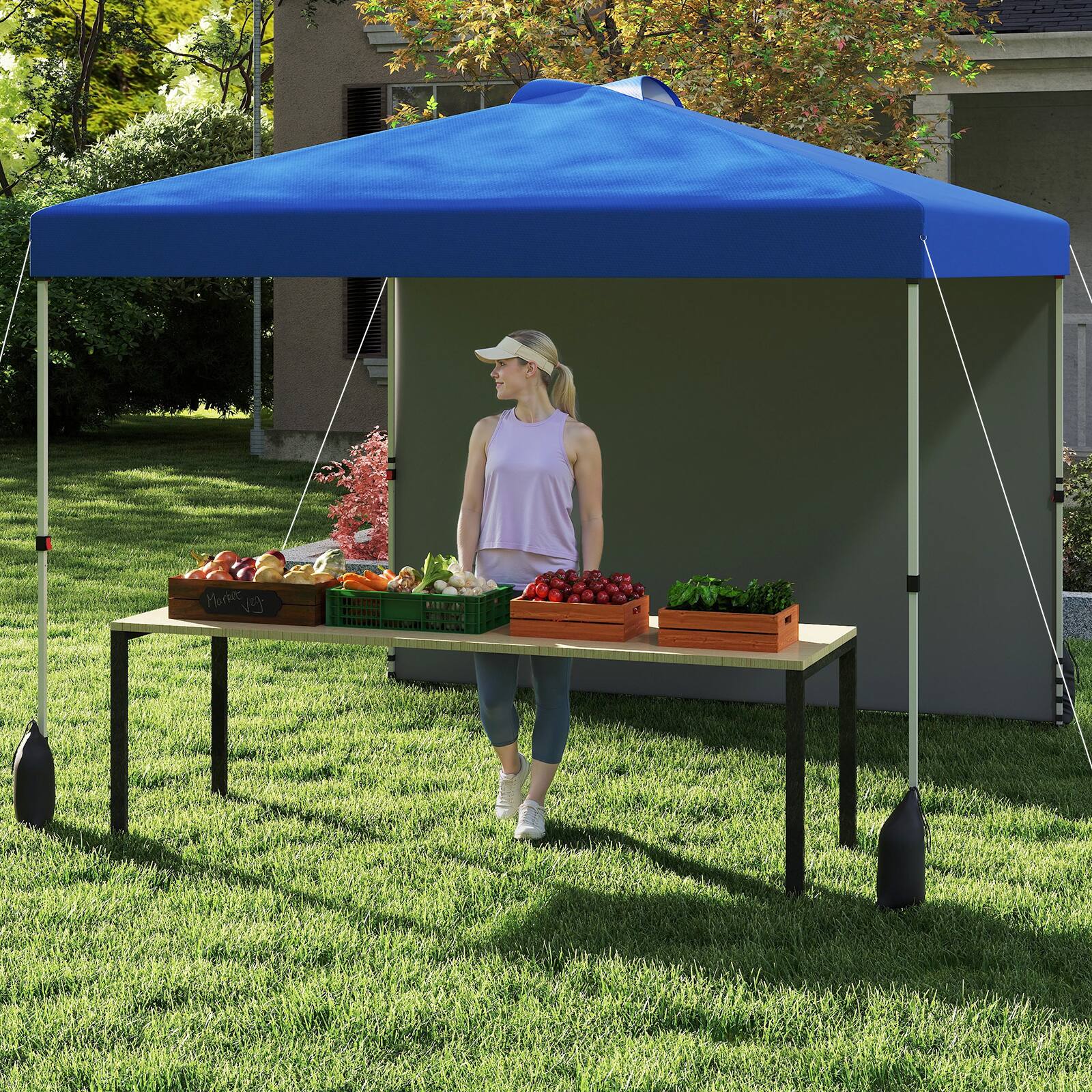 Alt View 3. Gymax - Gymax 10 X 10 FT Pop up Canopy Tent w/ 1 Sidewall Wheeled Bag 8 Stakes & 4 Wind Ropes Blue - Blue.
