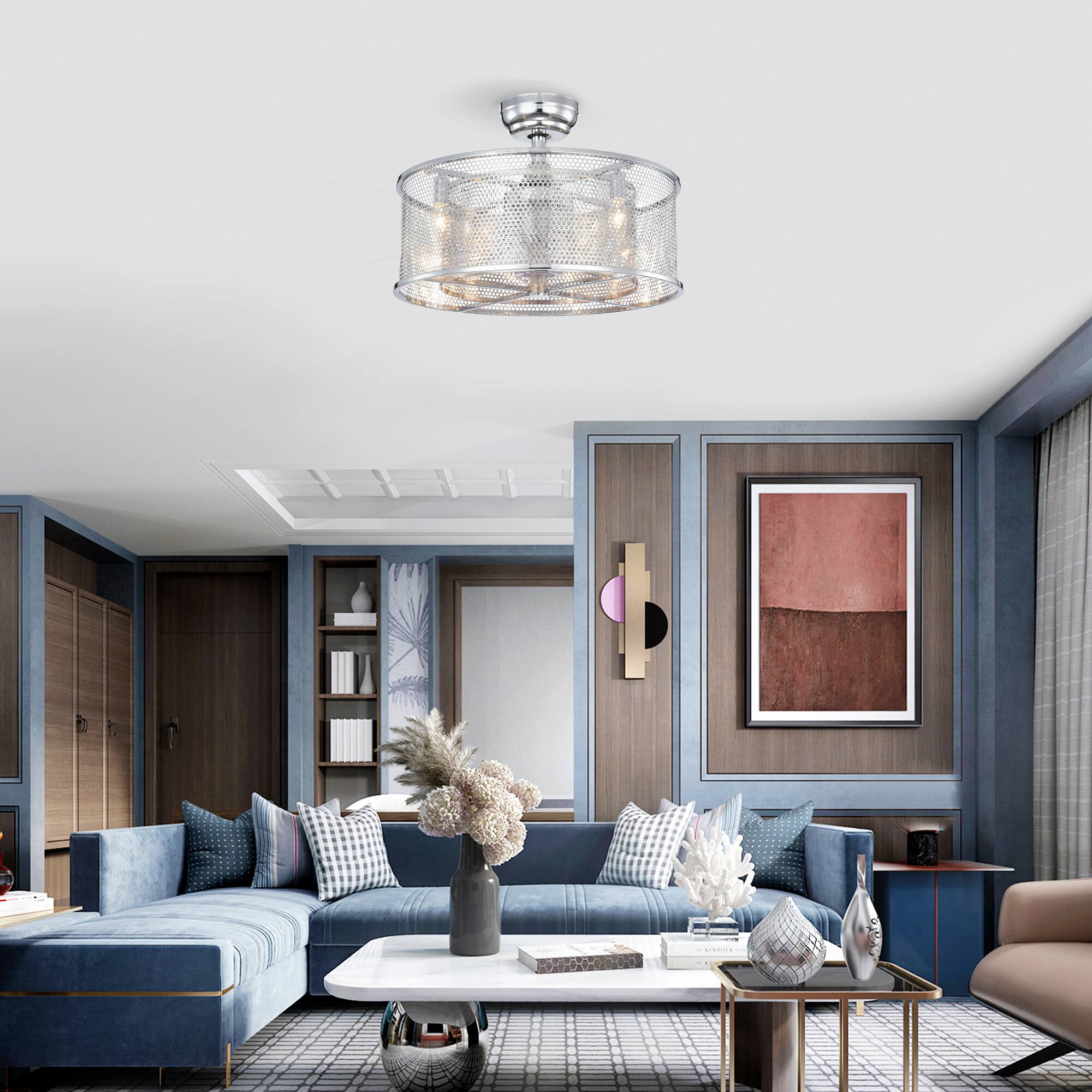 Back. APRILSOUL - 20 inch 3 ABS Blades Modern Ceiling Fan Remote Noiseless Reversible AC Motor Chrome - Chrome.