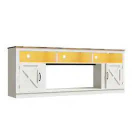 Espafurni - 82.7" Farmhouse TV Stand for 85-95" TVs, LED Entertainment Center with Barn Doors & Adjustable Shelves - White