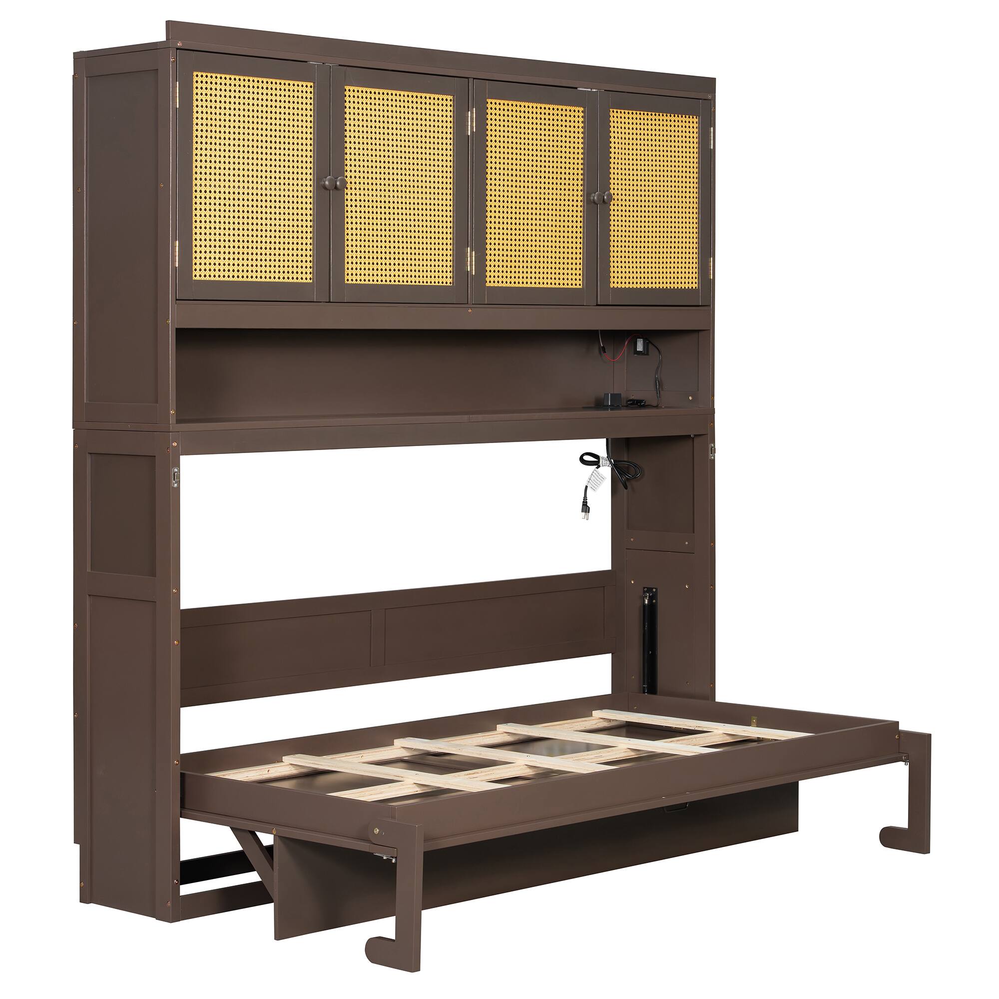Left. Anysun - Twin Size Murphy Bed with Top Cabinet,Space Saving Foldable Bed with Light & USB - Espresso.