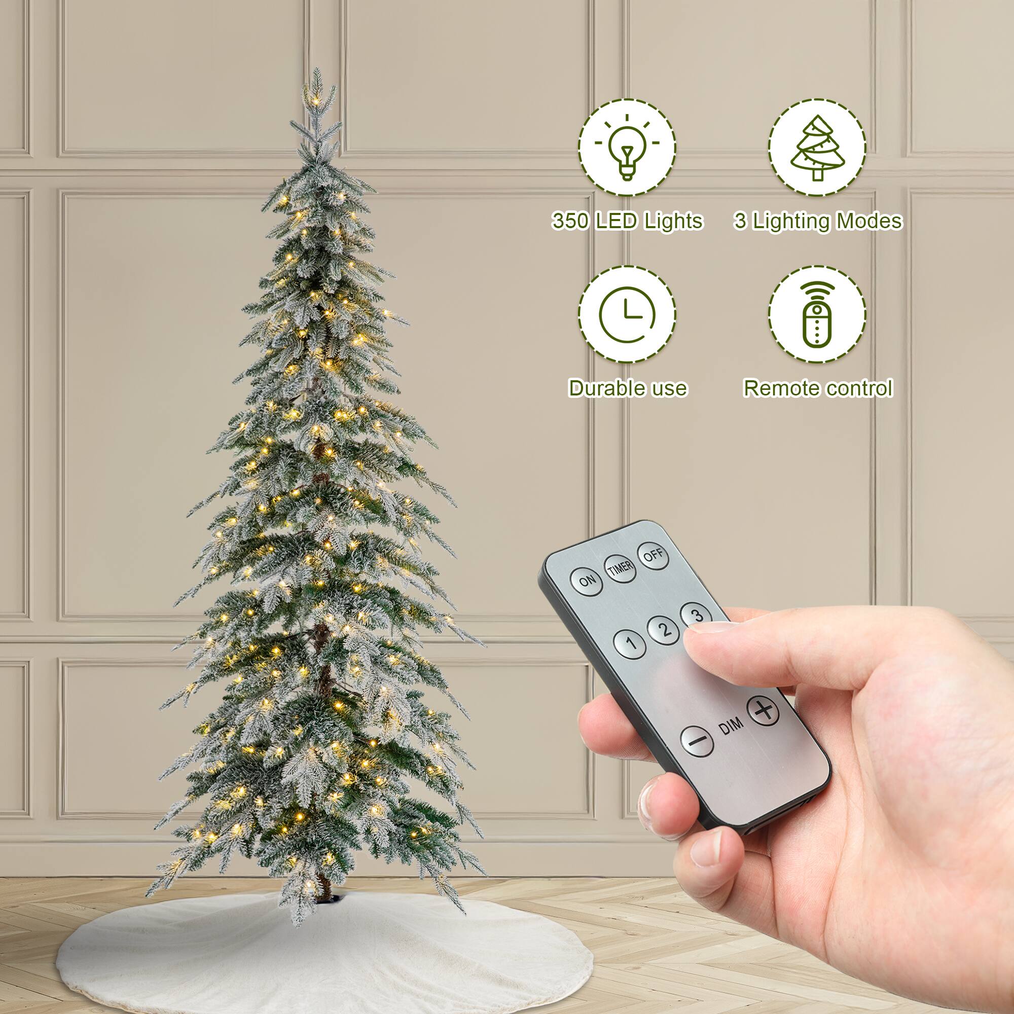 350 LED Lights  
3 Lighting Modes  
Durable use  
Remote control  
OFF TIMER) ON  
1  
2  
3  
+ DIM
