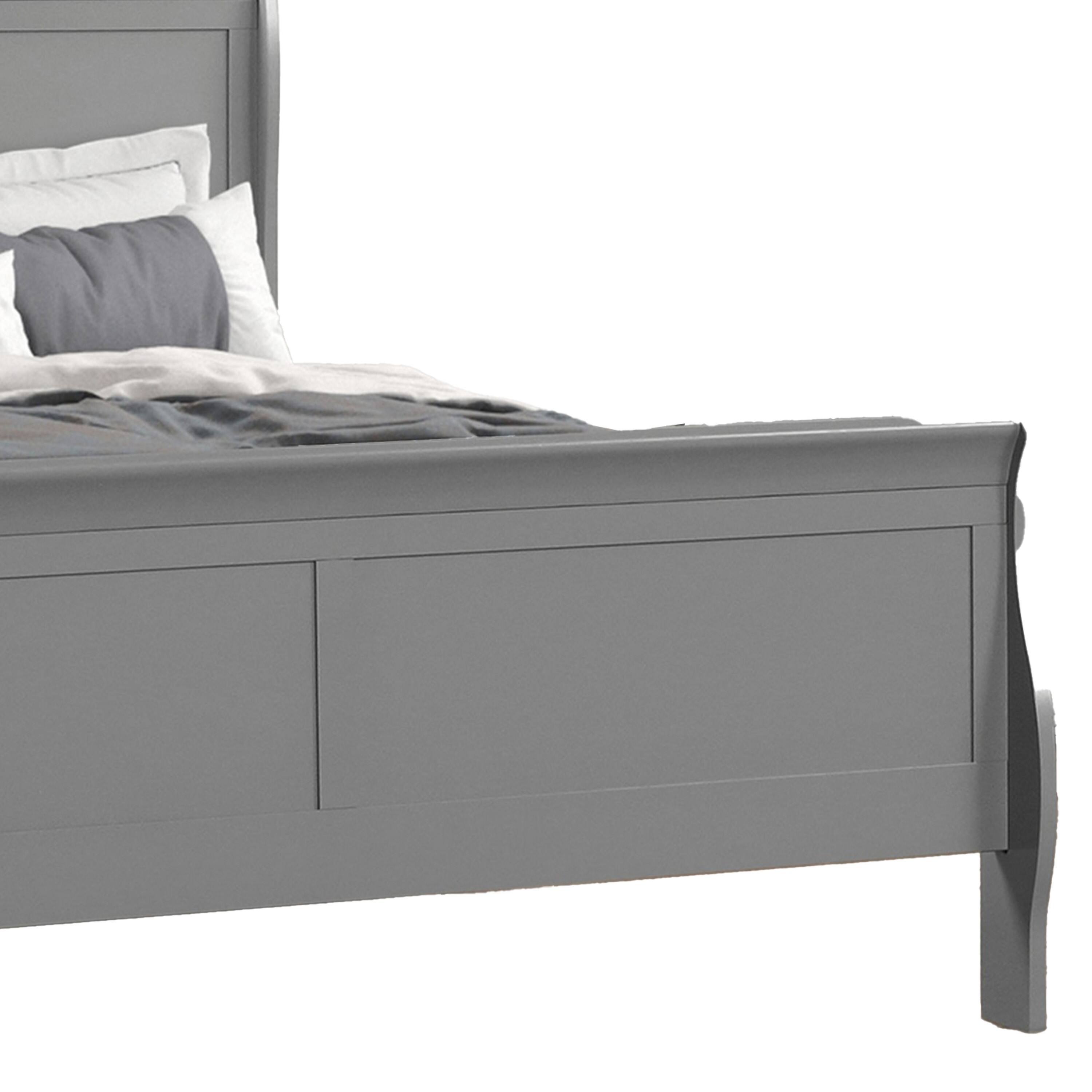 Alt View 1. Manhattan Lane - Ryla Queen Size Bed, Sleigh Panel Headboard, Classic Light Gray Solid Wood - Gray.