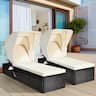 Gymax - 2pcs Rattan Lounge Cushioned Chair W/Adjustable Canopy Patio - Off-White