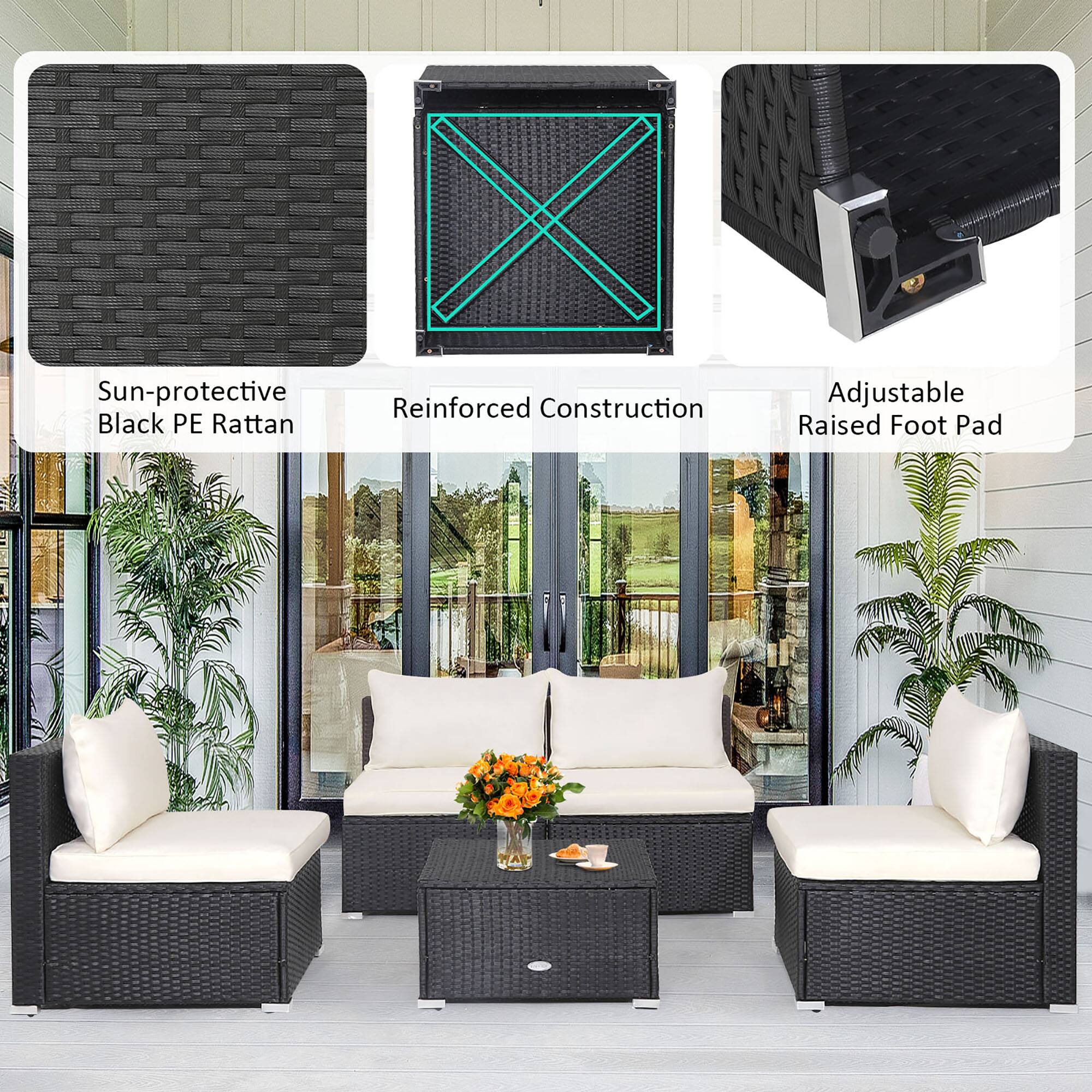 Sun-protective Black PE Rattan, Reinforced Construction, Adjustable Raised Foot Pad