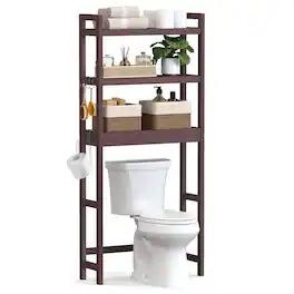 Songmics Home - Over The Toilet Storage, 3-Tier Over Toilet Bathroom Organizer with Adjustable Shelf, 10.2 x 24.8 x 66.9 Inches - Brown