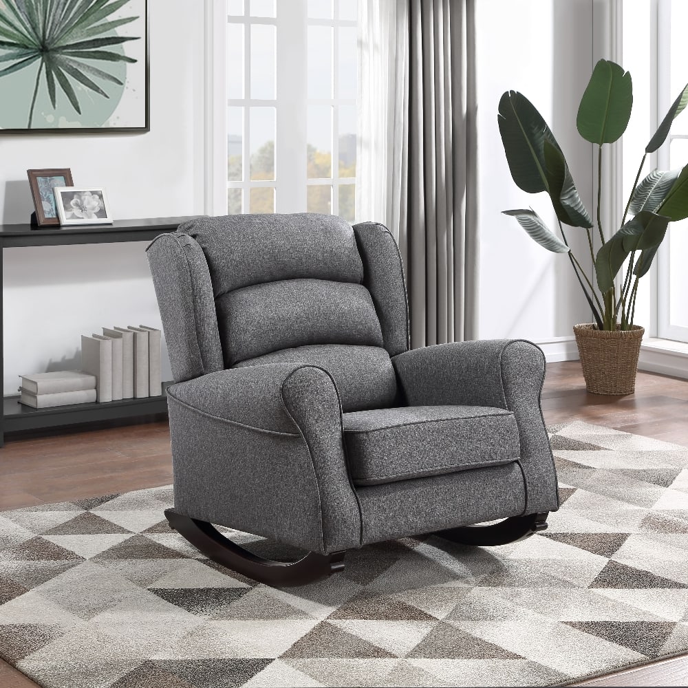 Loheer - Grey Rocking Chair Fabric Flared Arm Modern Nursery Rocker with Wooden Legs - Gray