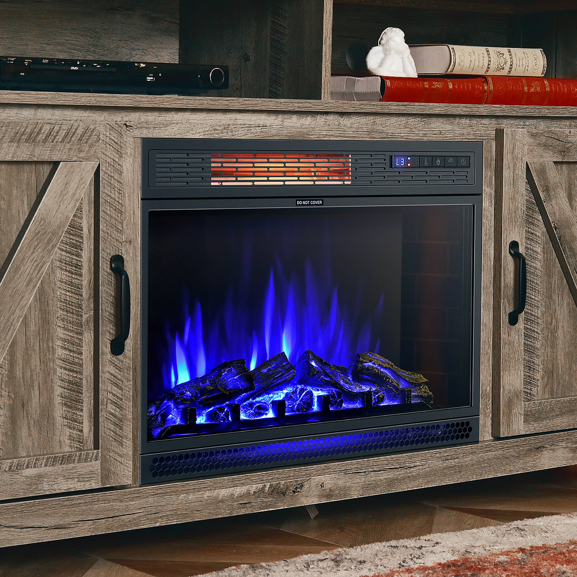 Alt View 9. Costway - Costway 25"Electric Fireplace Freestanding & Recessed Heater Log Flame Remote 1350W - Black.