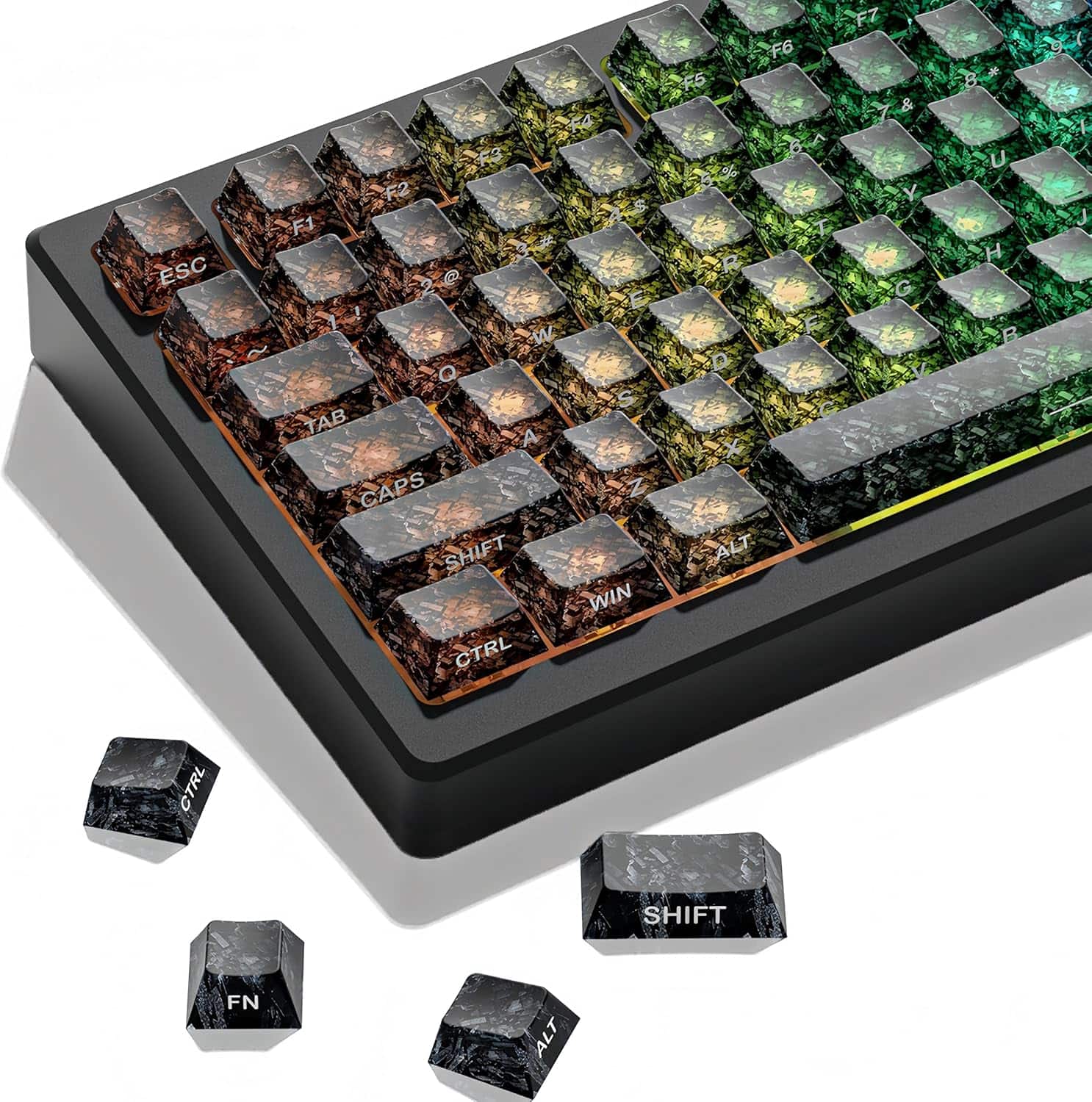Womier - ABS Keycaps, 106-Key Carbon Fiber Patterned Transparent Keycap Set Cherry Profile for 60 65 75 Layout Mechnical Keyboard - Black-tou