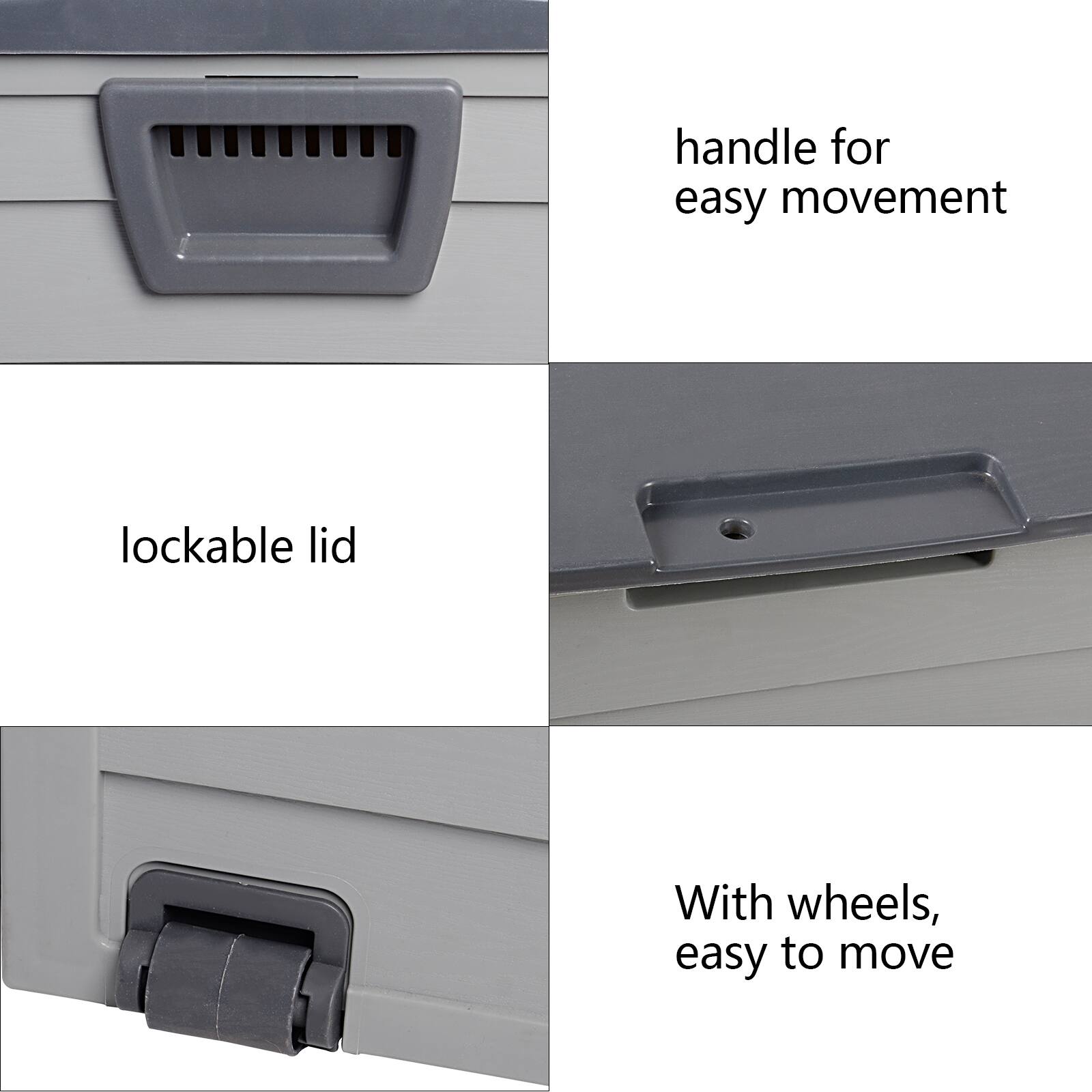 - Handle for easy movement
- Lockable lid
- With wheels, easy to move