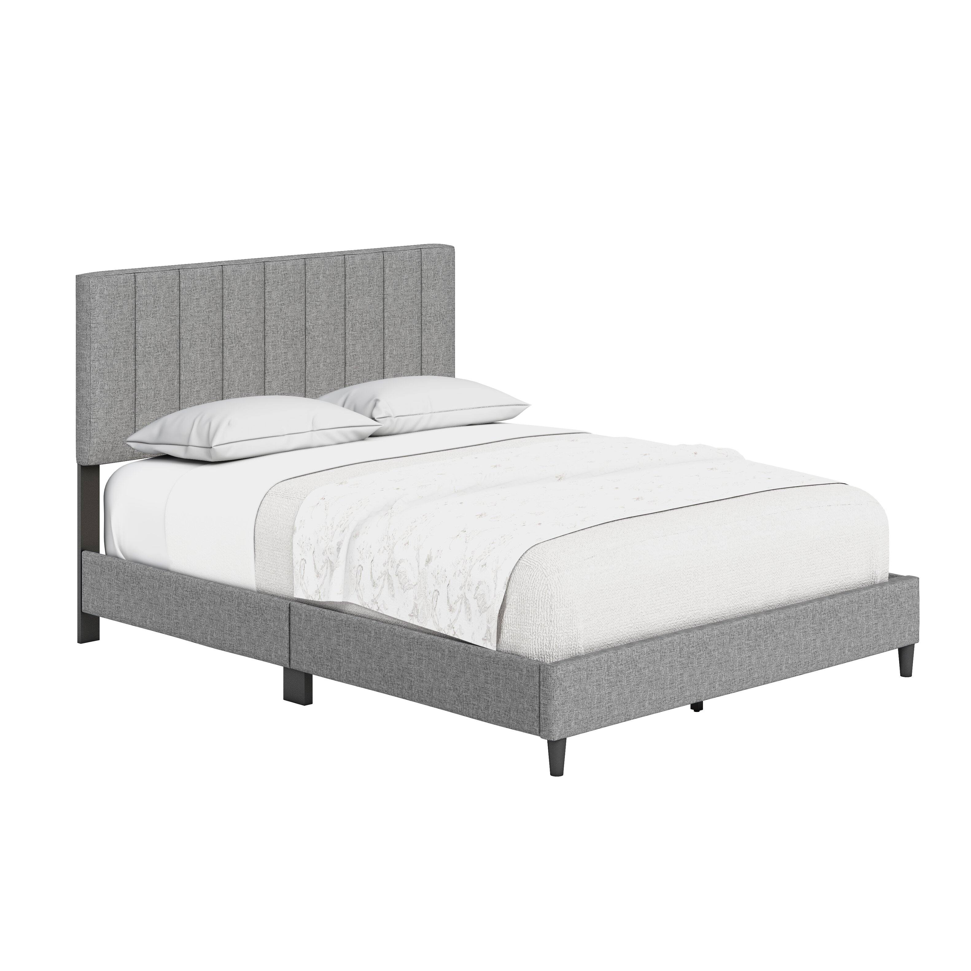 Alt View 3. Boyd Sleep - Leah Upholstered Platform Bed Frame, 13 Slat Support, No Box Spring Required, Queen - Gray.