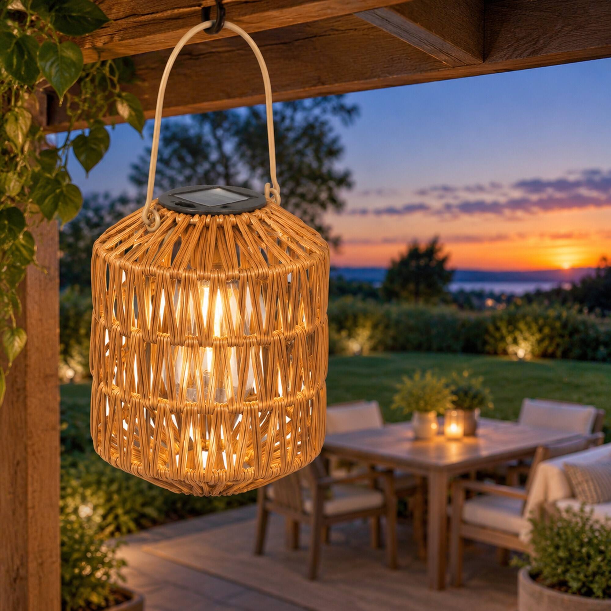 RYHNUYNE 2 Pack Waterproof Rattan Solar Lanterns for Yard, Outdoor ...