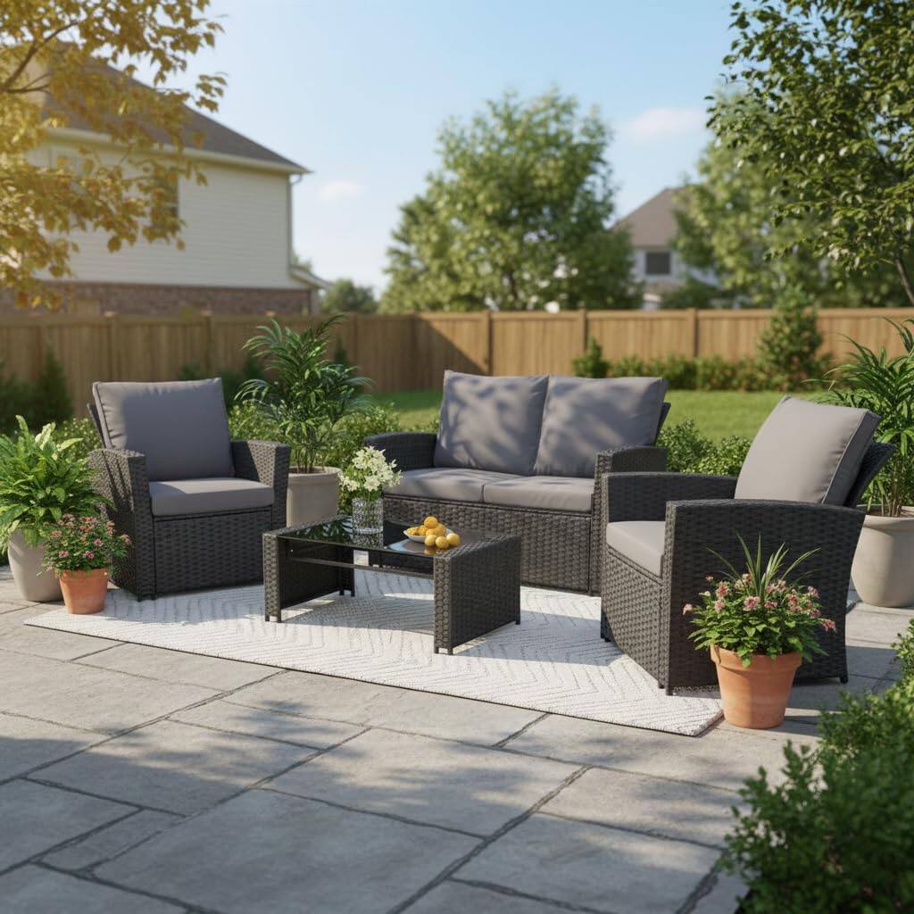 Alt View 2. Ainfox - Ainfox 4 Piece Outdoor Patio Furniture Sets, Wicker Conversation Sectional Set for Balcony Porch Backyard - gray.