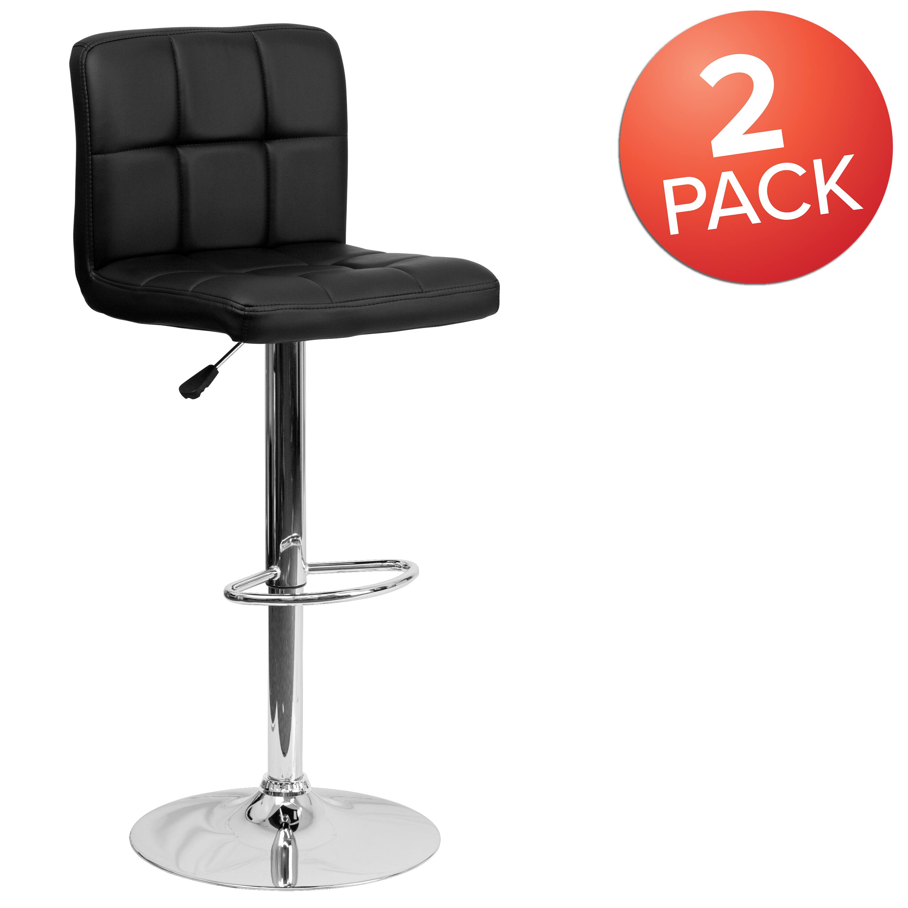Alt View 2. Emma + Oliver - 2 Pack Contemporary Quilted Vinyl Adjustable Height Barstool with Chrome Base - Black.