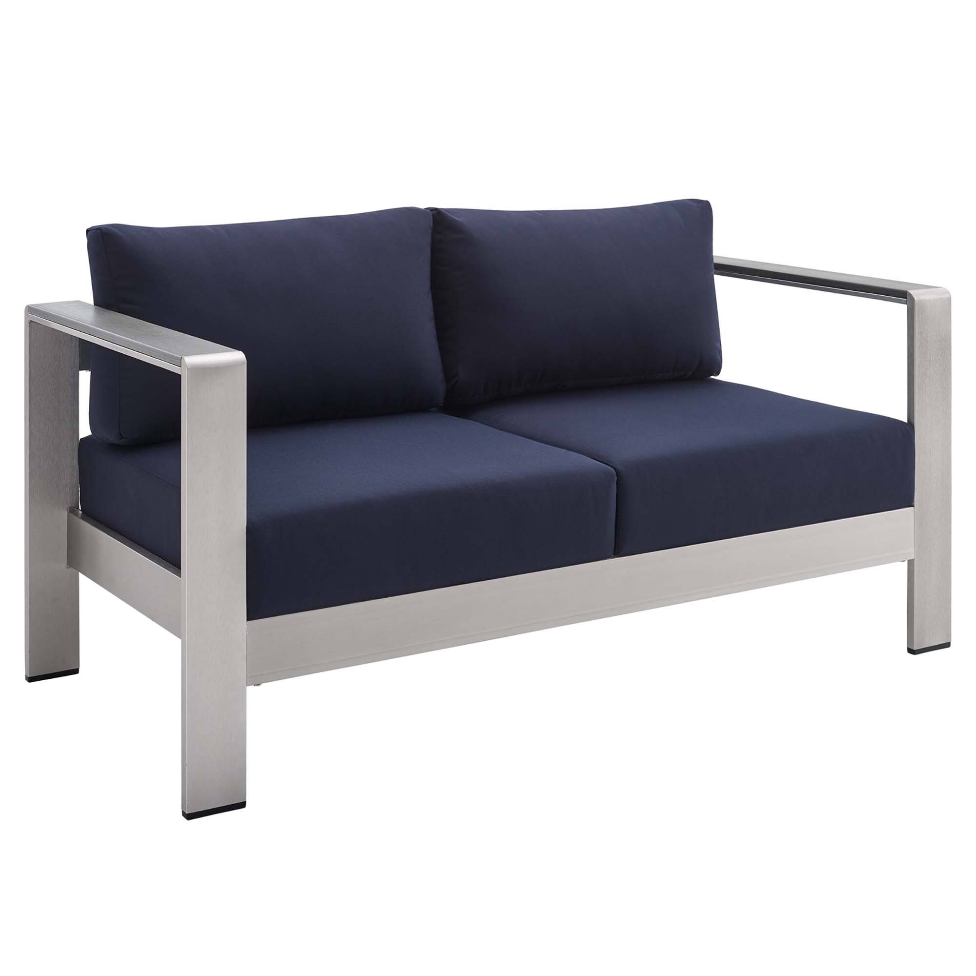 Alt View 1. Modway - Shore 7-Piece Sunbrella Fabric Outdoor Aluminum Patio Set - Silver Navy.
