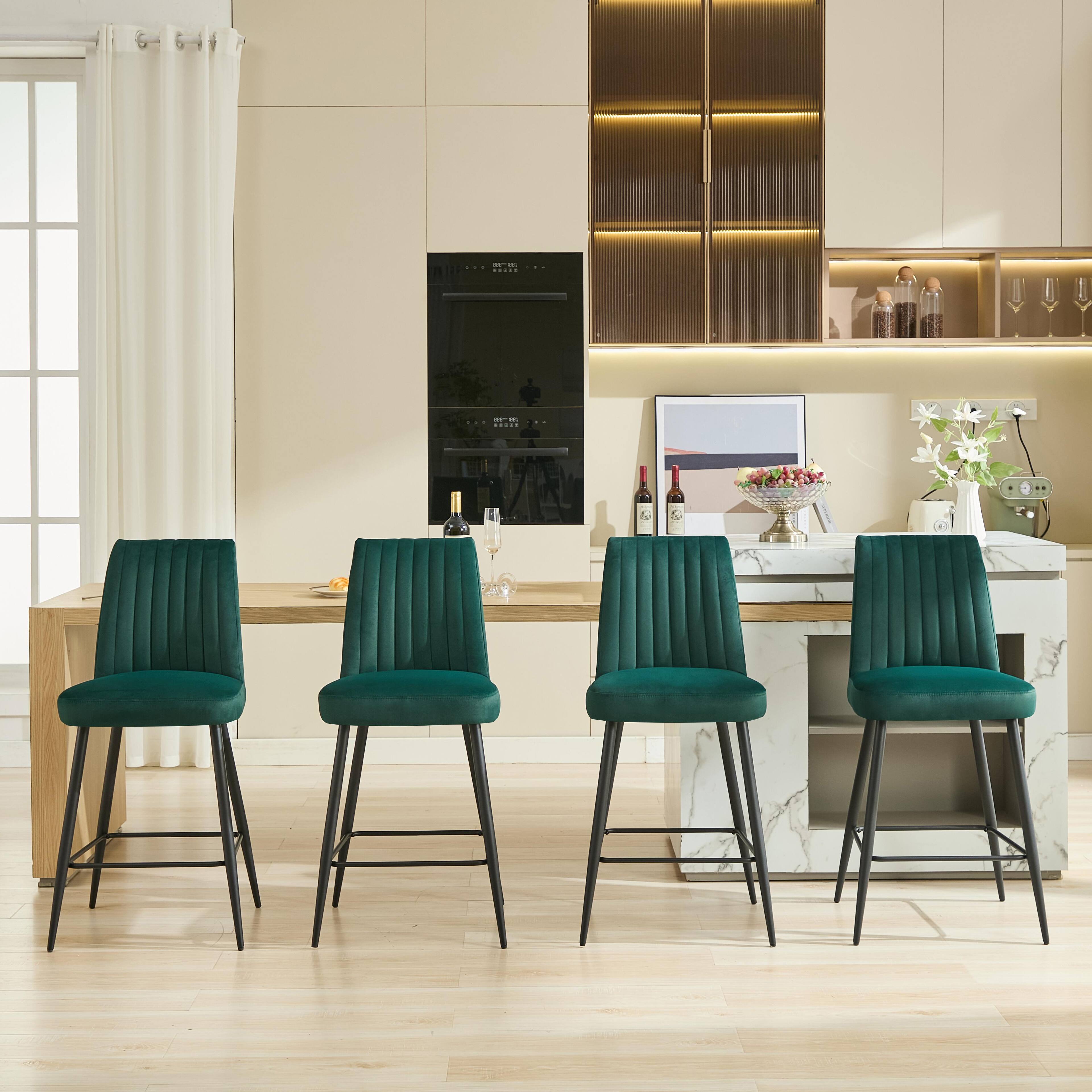 Alt View 1. APRILSOUL - Adjustable Iron Feet Bar Chairs Set of 2 Simple Velvet Green Bar Chair Bar Counter Kitchen - Green.