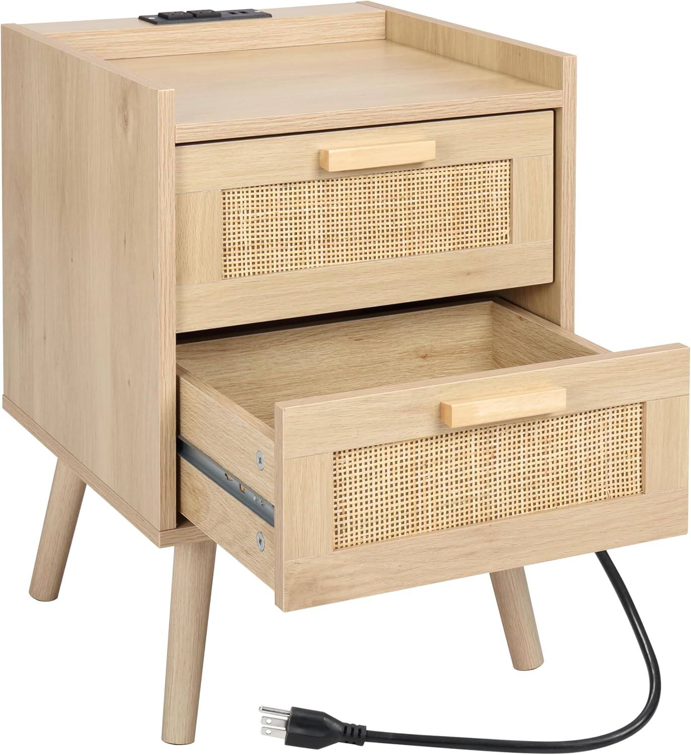 Alt View 5. Finnhomy - Finnhomy Nightstand with Rattan Drawers – Full Black End Table with Storage for Bedroom - Black.